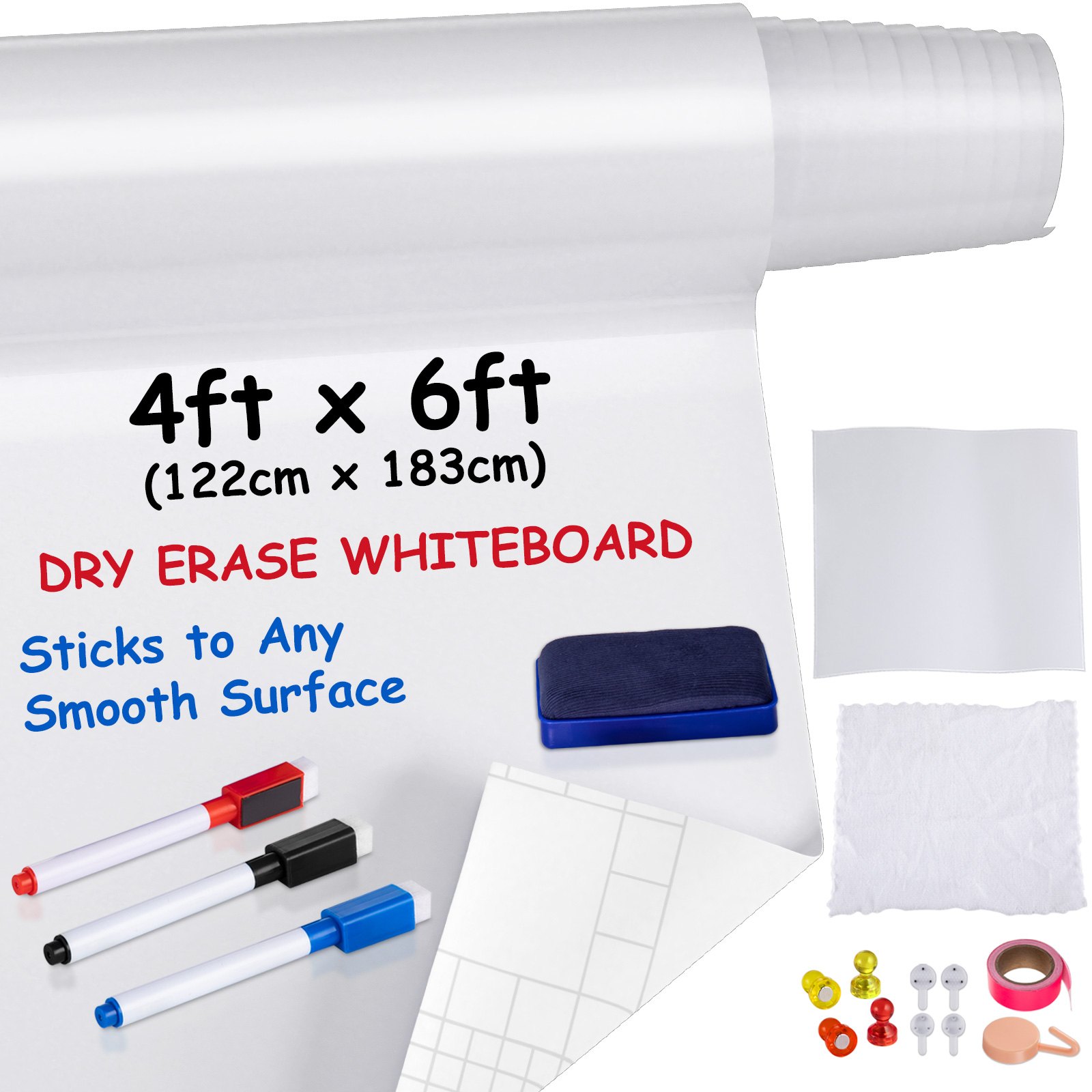 VEVOR White Board Paper, 6x4 ft Dry Erase Whiteboard Paper w/ Adhesive