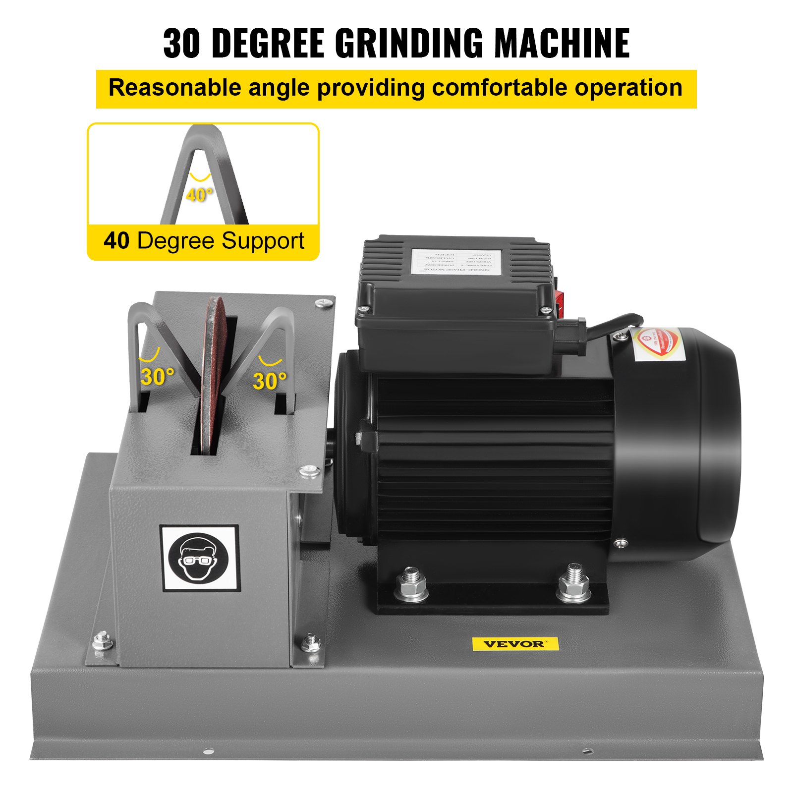 VEVOR Mower Blade Bench Grinder 7" Wheel 2/3 HP Motor 30 Deg. Angle