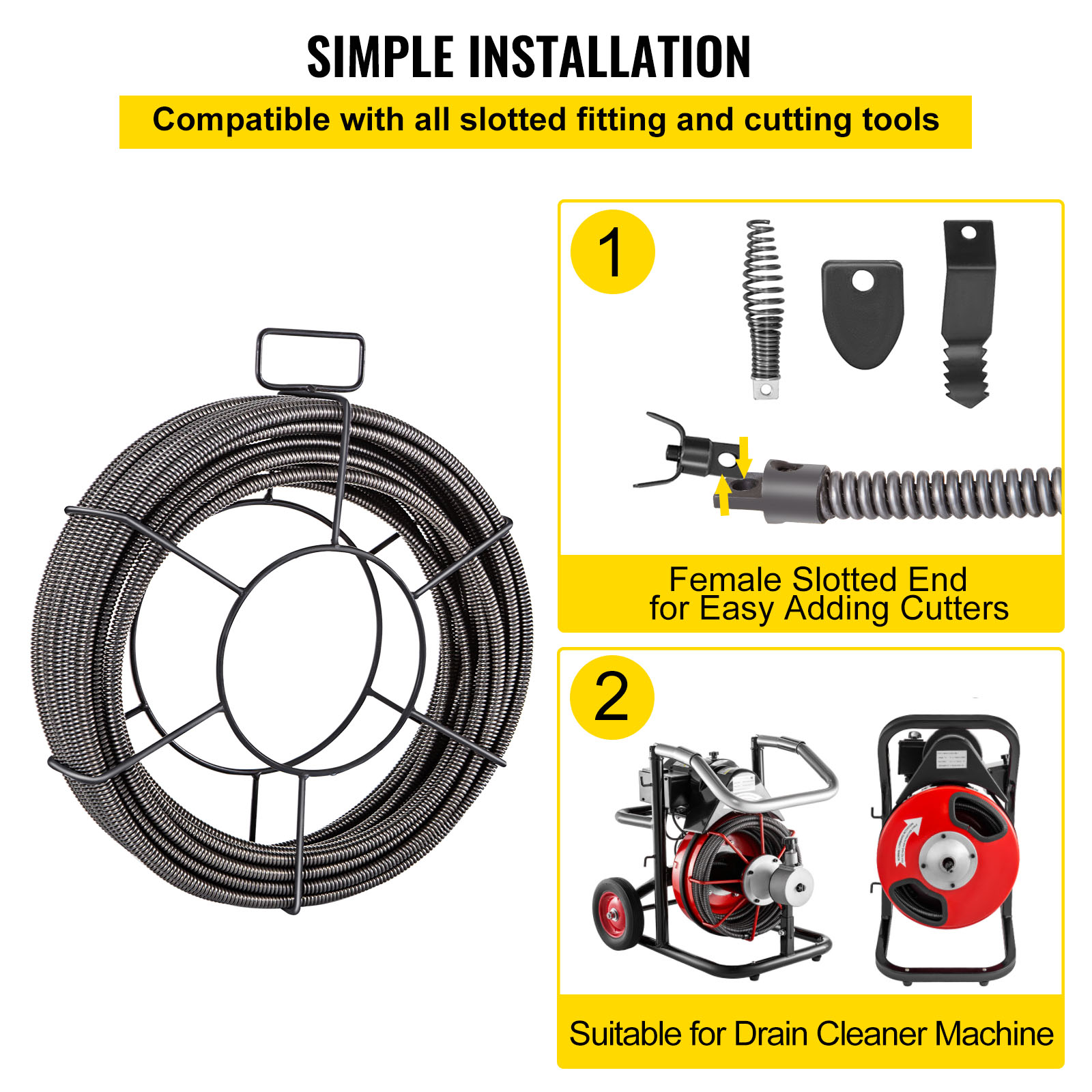 Drain Cable Sewer Cable 50ft 3/8in Drain Cleaning Cable Auger Snake