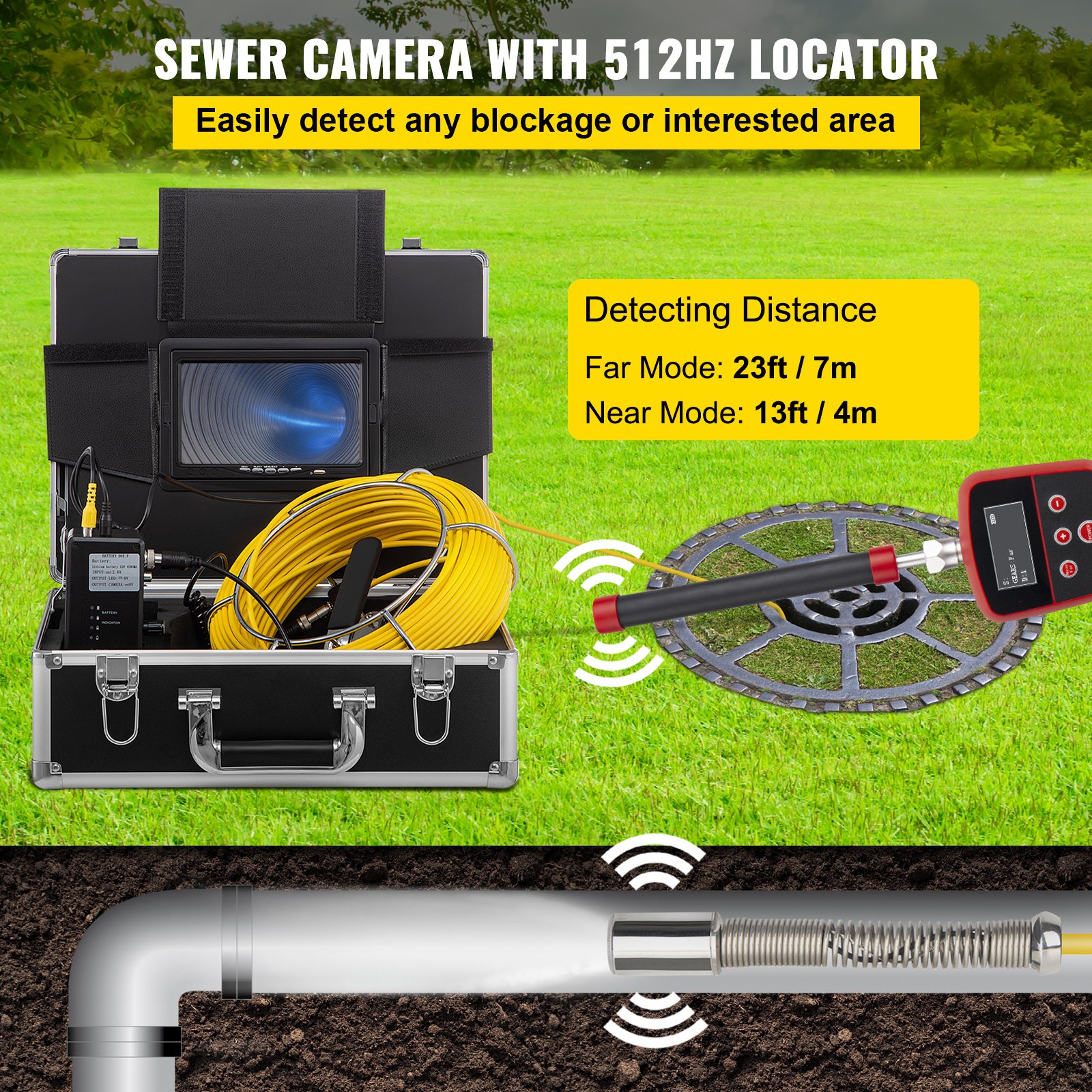 VEVOR 512HZ Pipe Locator Pipe Sewer Inspection 7" Sewer Camera with