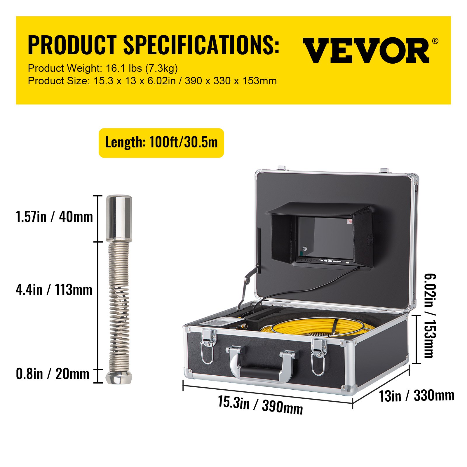 VEVOR Sewer Camera with Locator, 100' Cable, Drain Camera w/ 512Hz ...