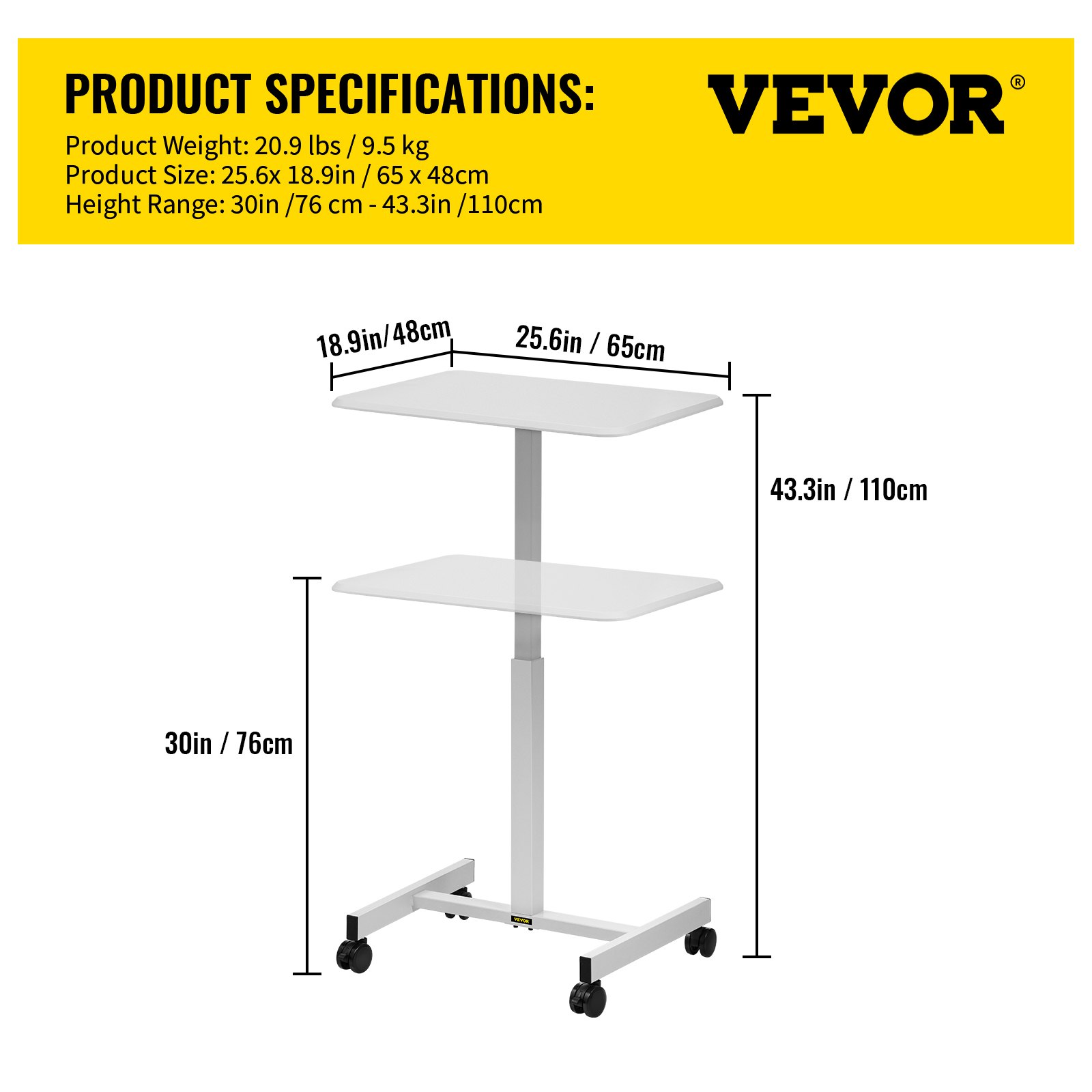 VEVOR Mobile Laptop Desk Rolling Computer Table Adjustable Laptop Desk