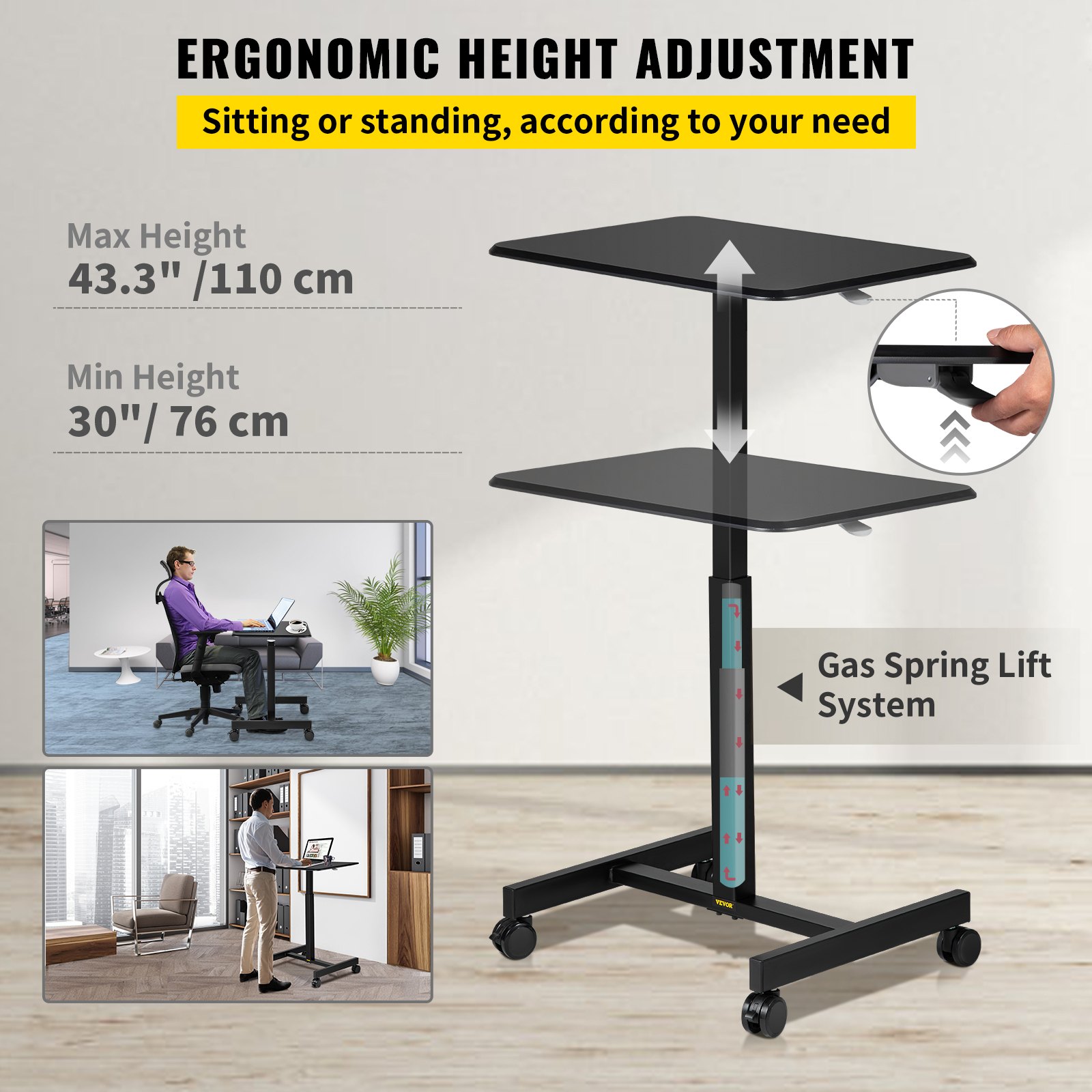 VEVOR Mobile Laptop Desk, 30