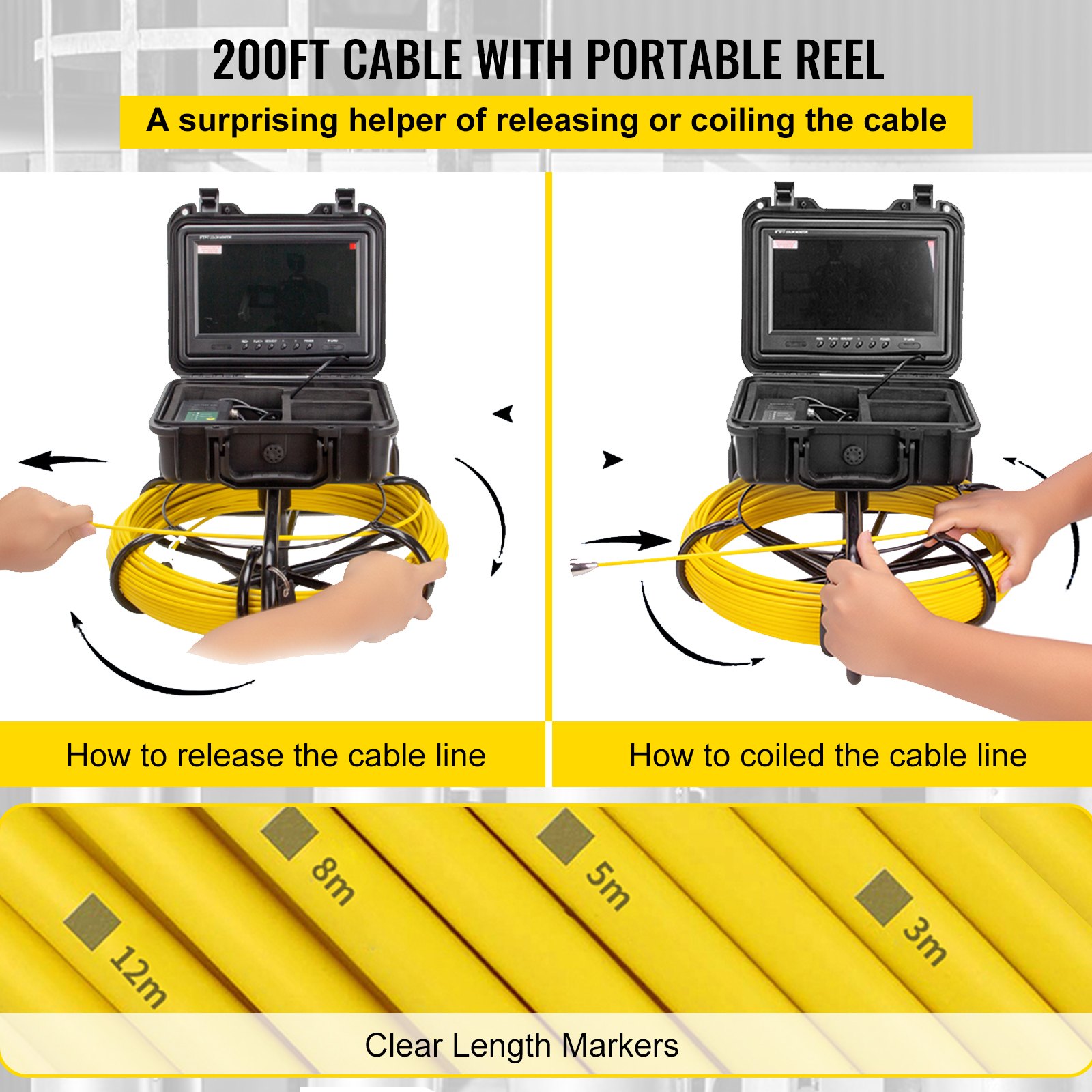 VEVOR Sewer Camera Pipe Inspection Camera 200FT 9-Inch LCD Monitor Pipe