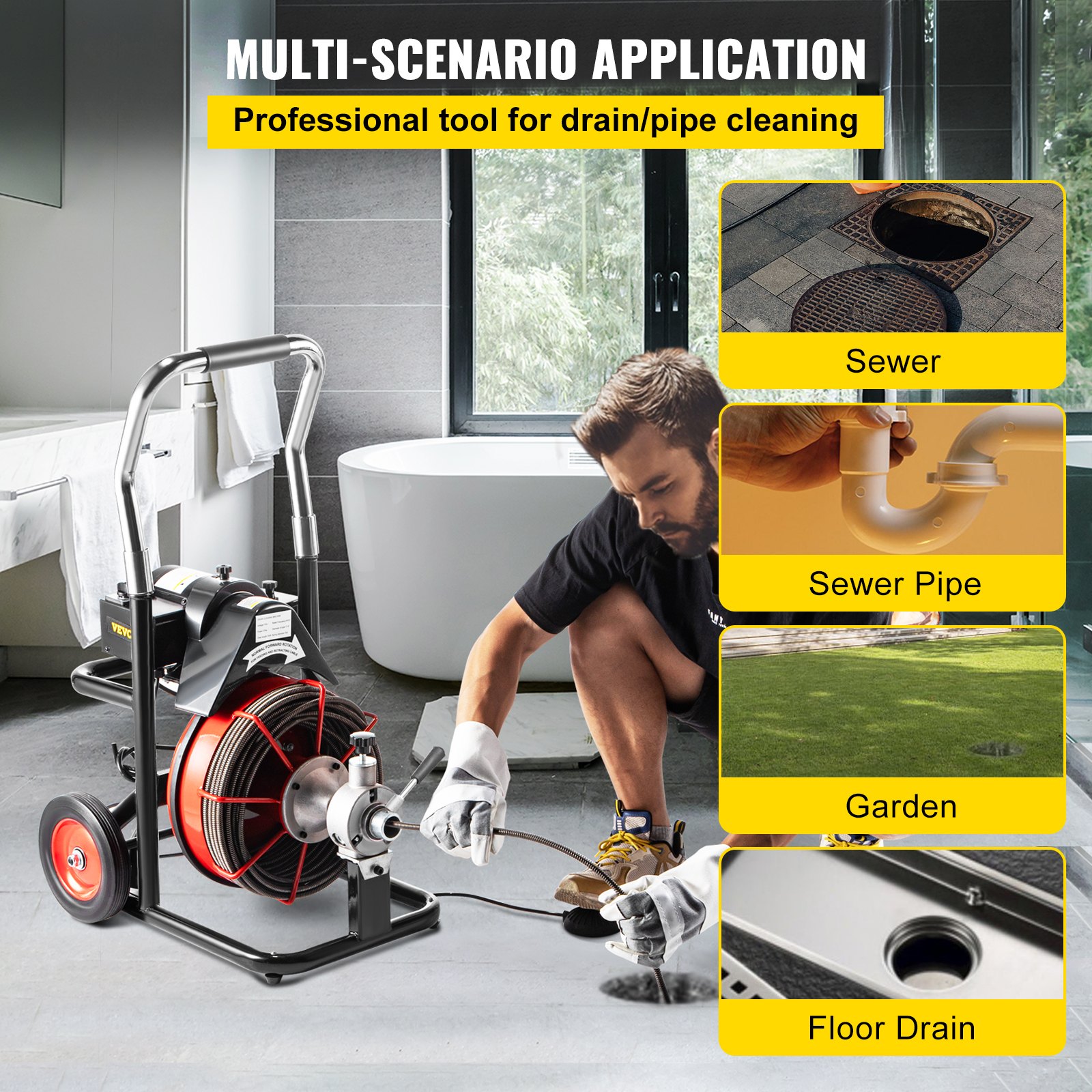 Sewer Machine Drain Cleaner 100 X 1 2 550W Sewer Cleaning Clog W 