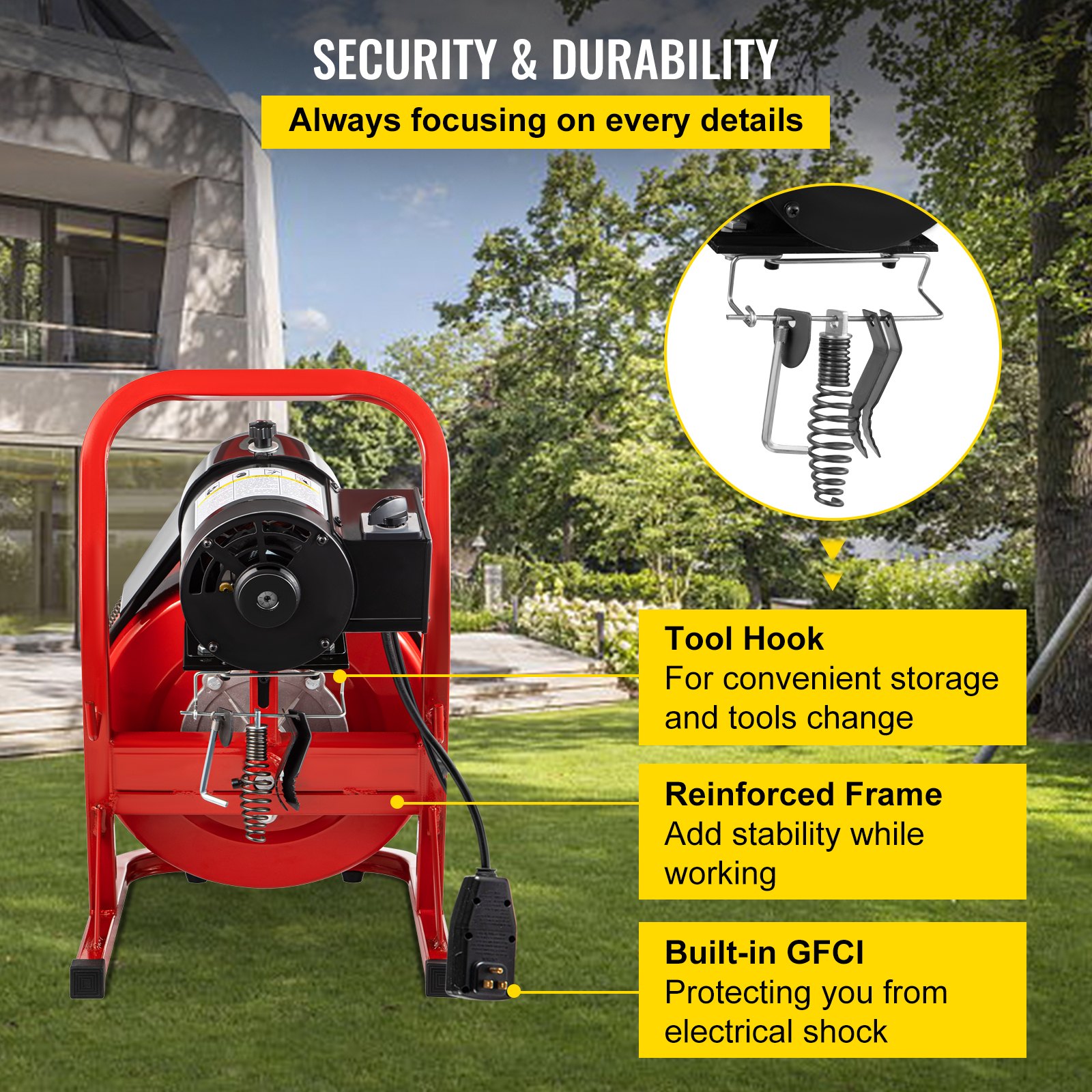 VEVOR 75Ft x 1/2Inch 370W Drain Cleaning Machine Portable Electric