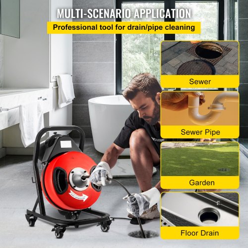 VEVOR Electric Drain Auger 50FTx1/2Inch,250W Drain Cleaner Machine,Sewer Snake Machine,Fit 2
