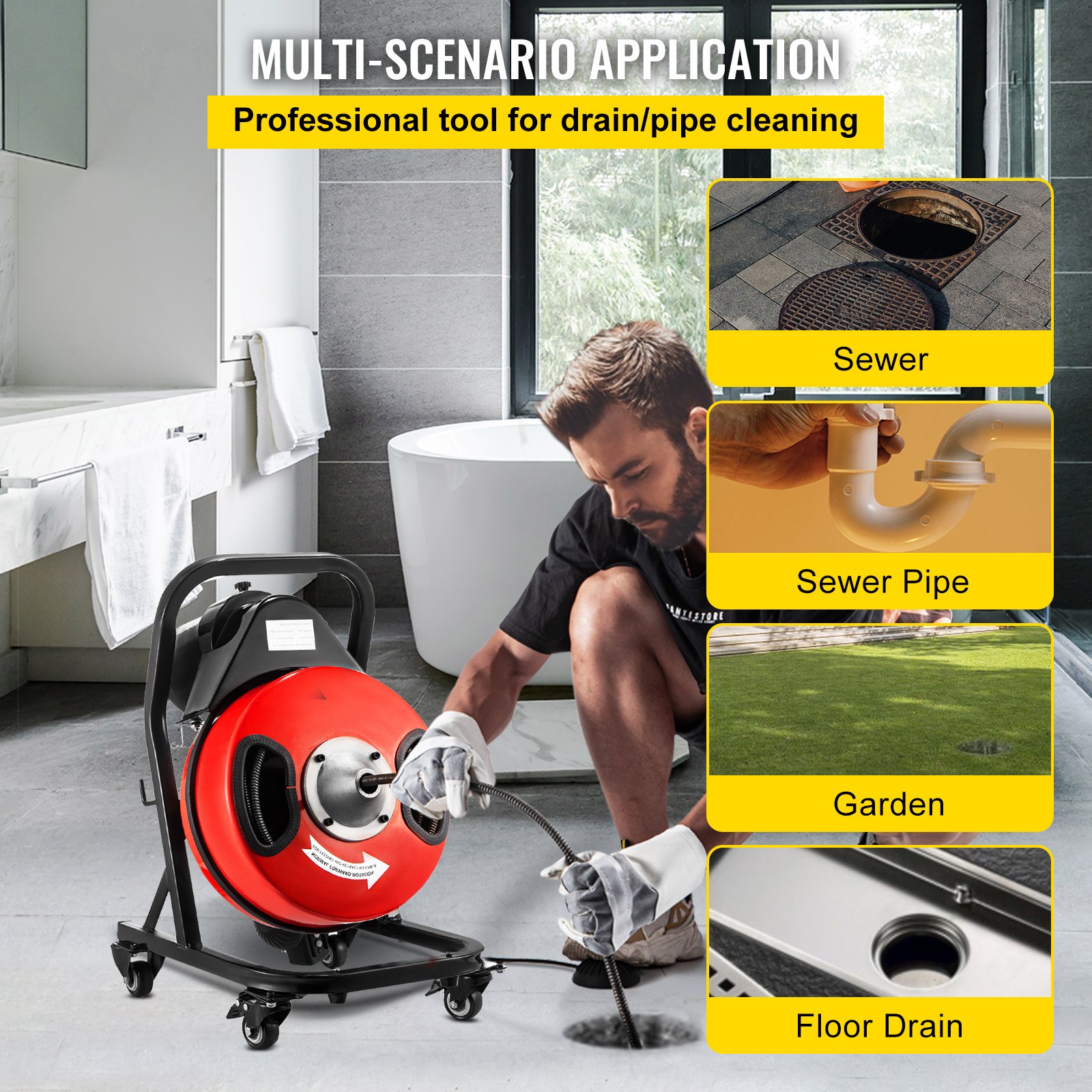 VEVOR Electric Drain Auger 50FTx1/2Inch,250W Drain Cleaner Machine,Sewer Snake Machine,Fit 2