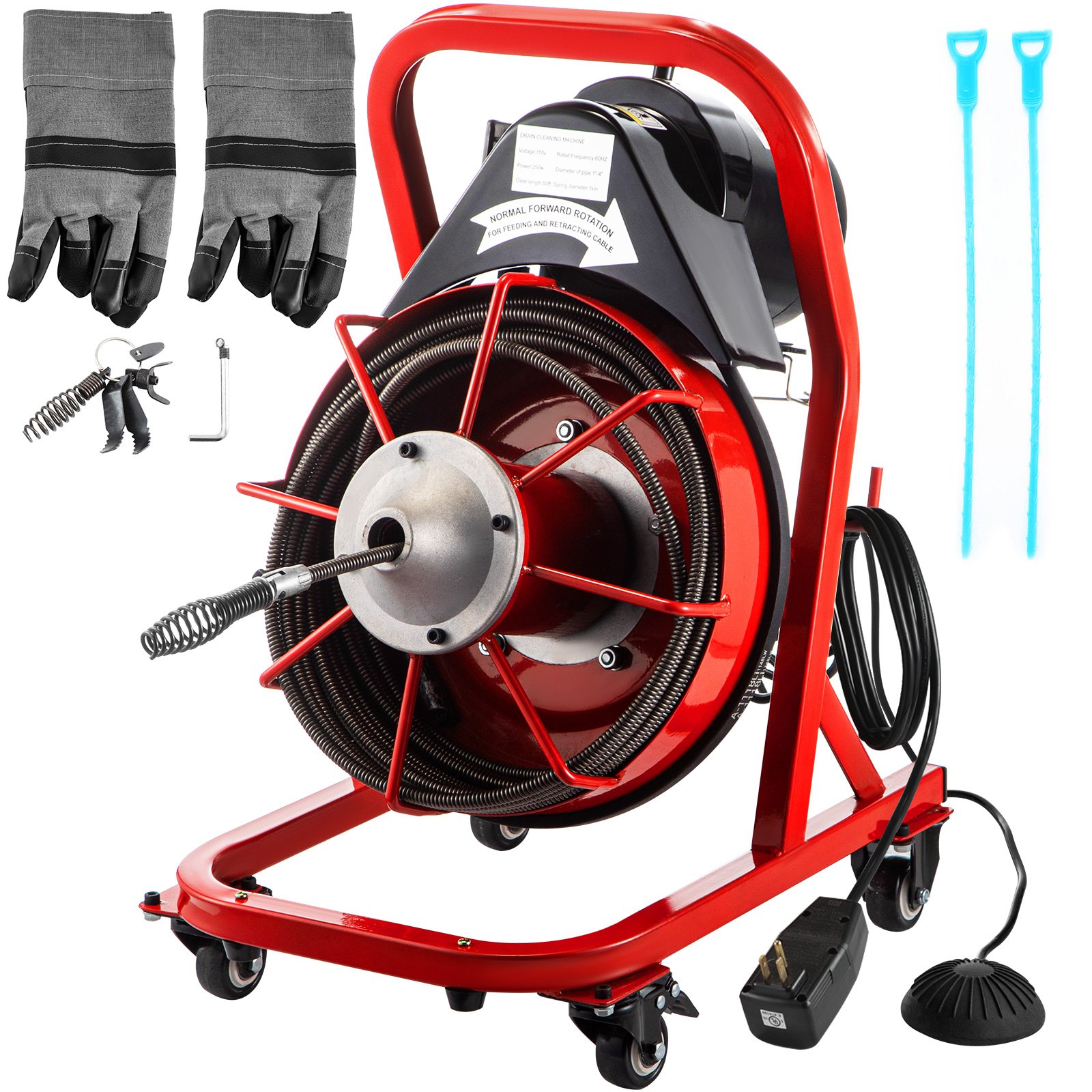 VEVOR Drain Cleaner Machine Electric Drain Auger 75 FT x 3/8 In. Cable