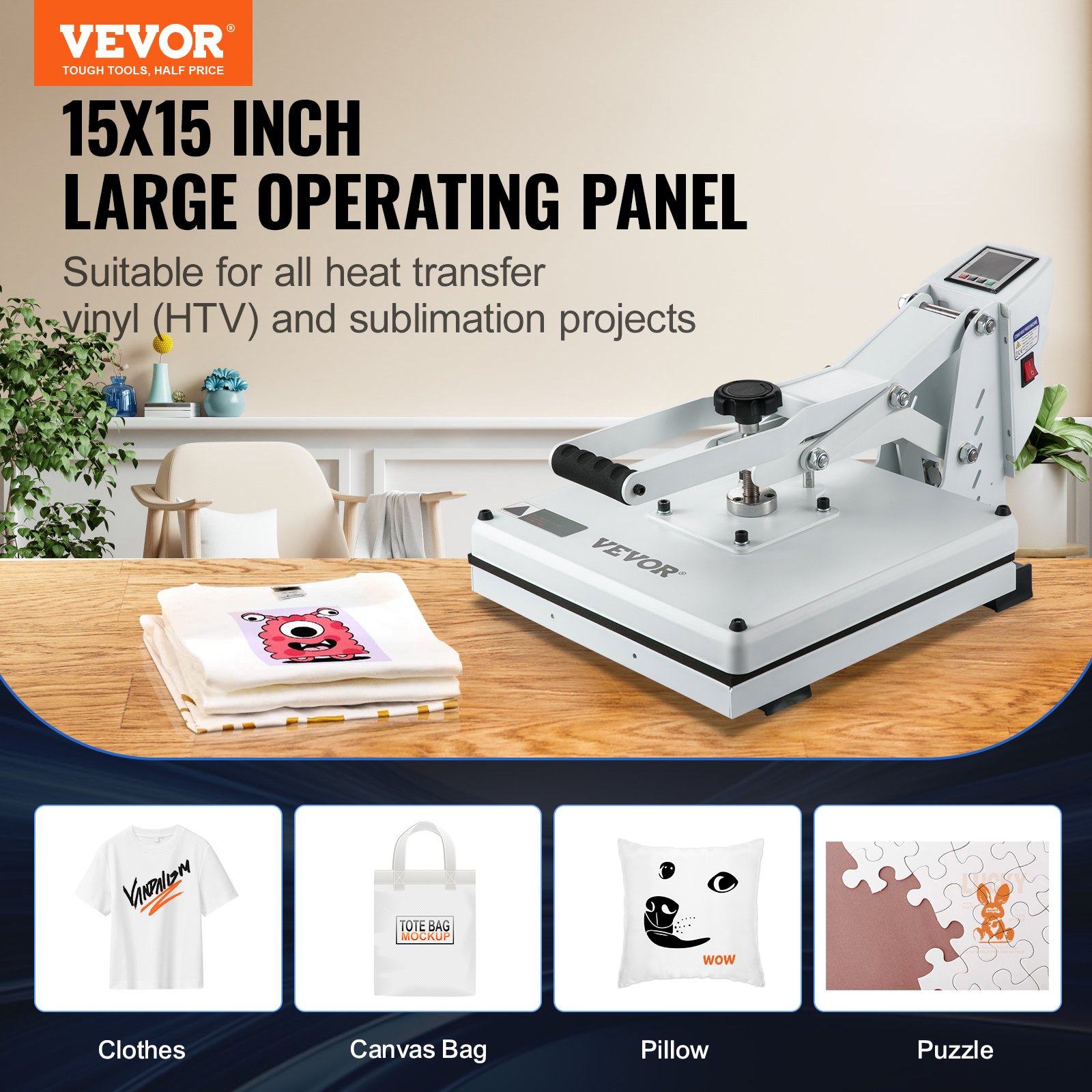 VEVOR Heat Press, 15x15 Heat Press Machine, Fast Heating, High Pressure ...