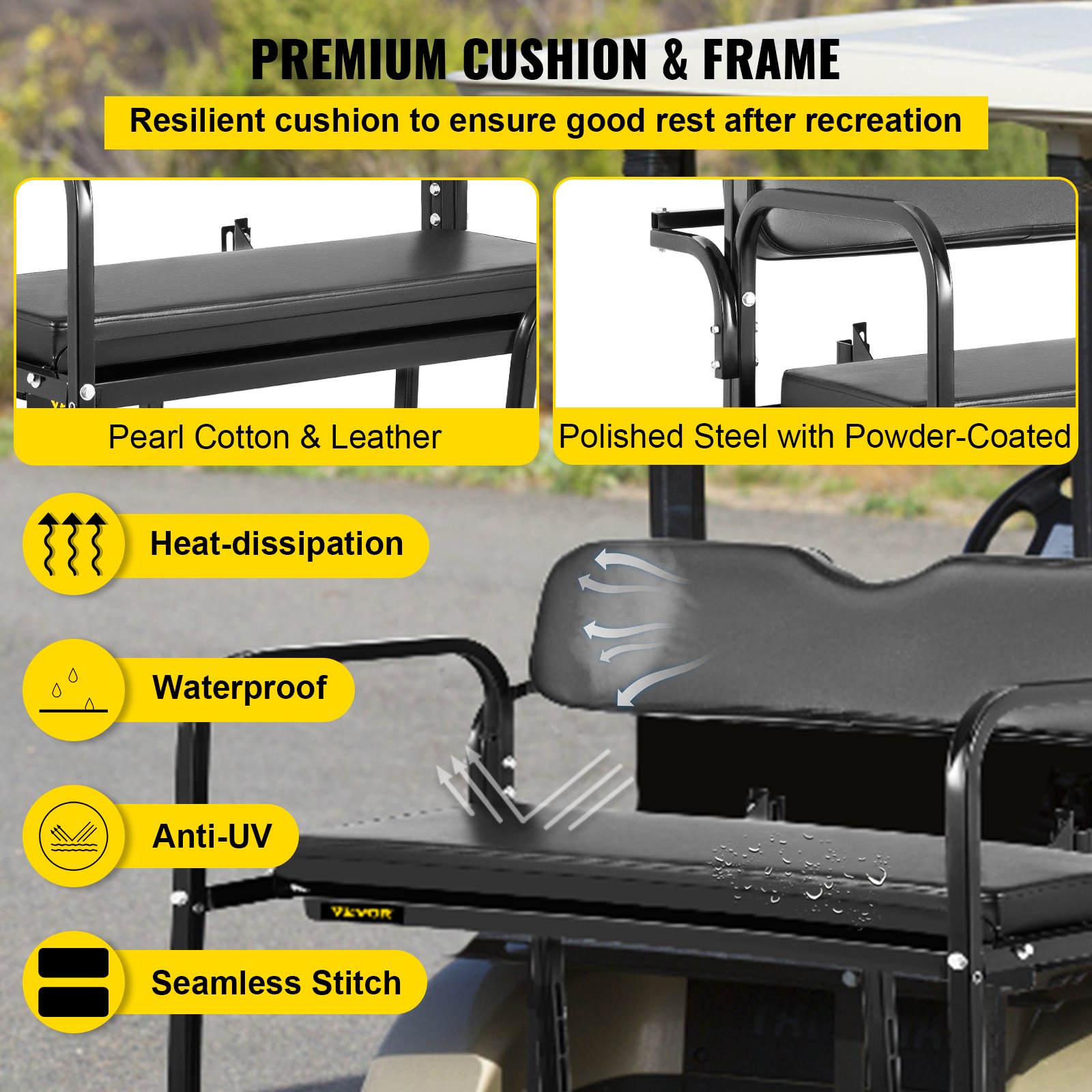 VEVOR Golf Cart Rear Seat, Club Car Rear Seat Compatible with EZGO TXT