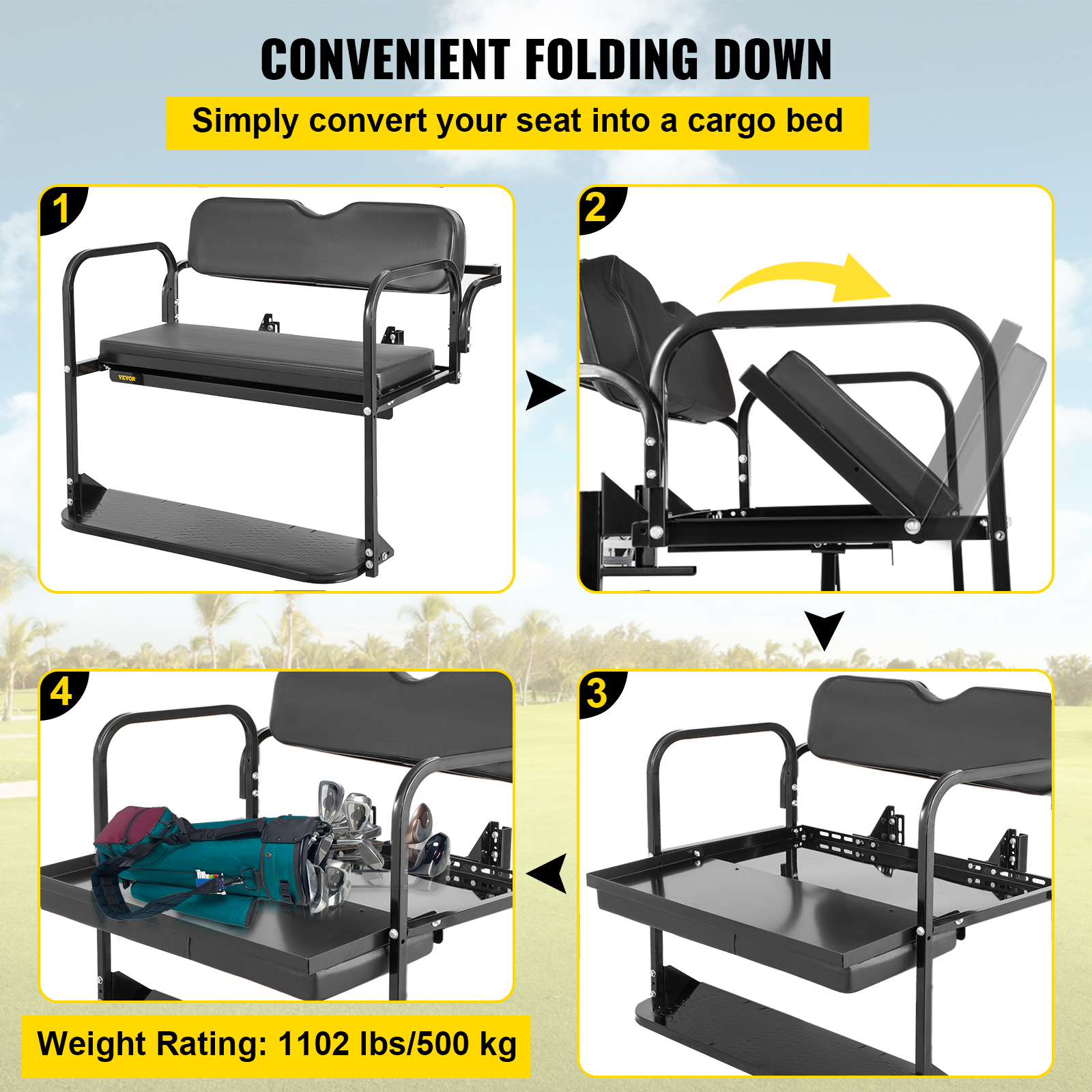VEVOR Golf Cart Rear Seat, Club Car Rear Seat for 19822000.5 DS Model, Heavy Duty Golf Cart