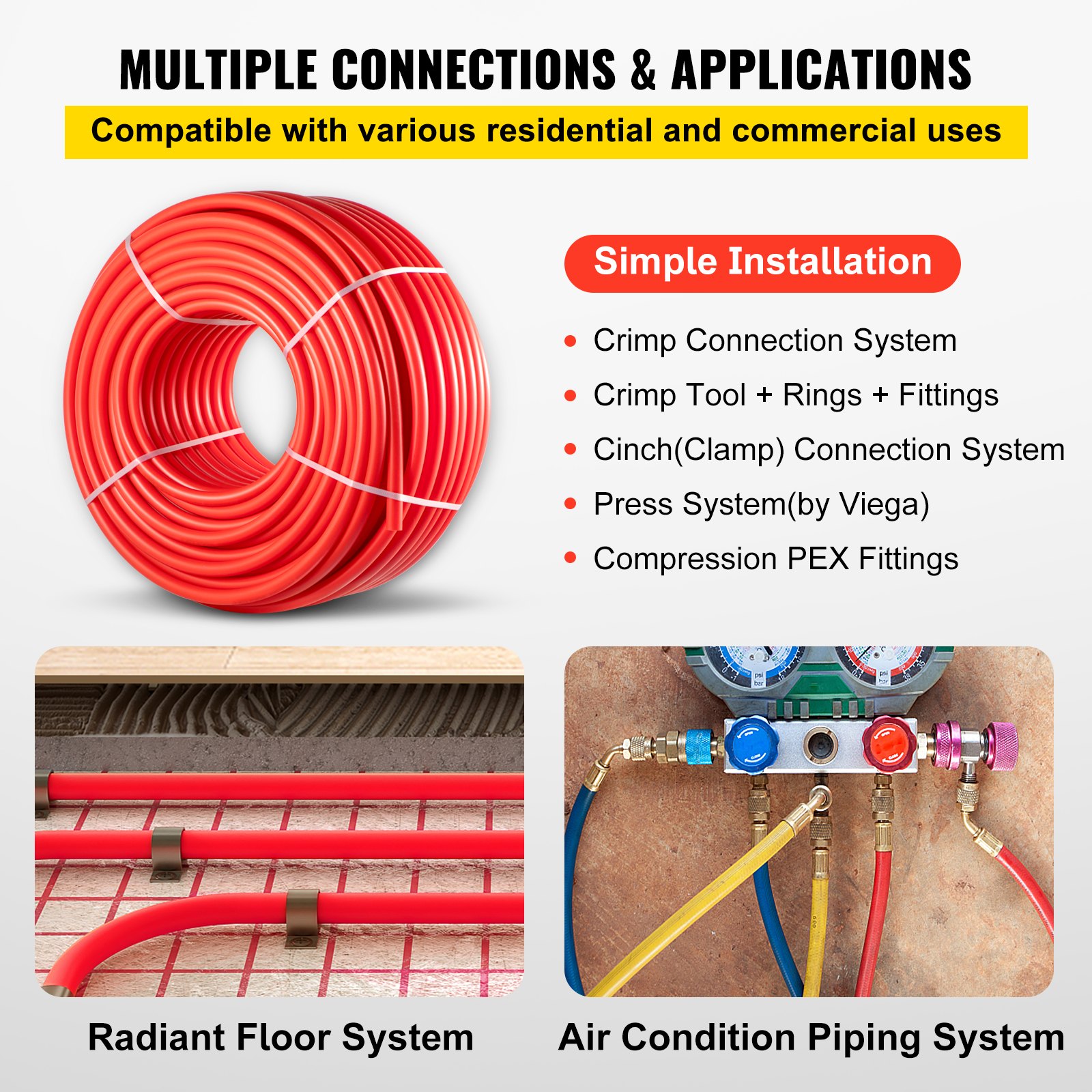 Vevor Pex Pipe 1 Inch X 500 Ft Pex Tubing Non Oxygen Barrier Red Pex B Pipe Flexible Pex 1904