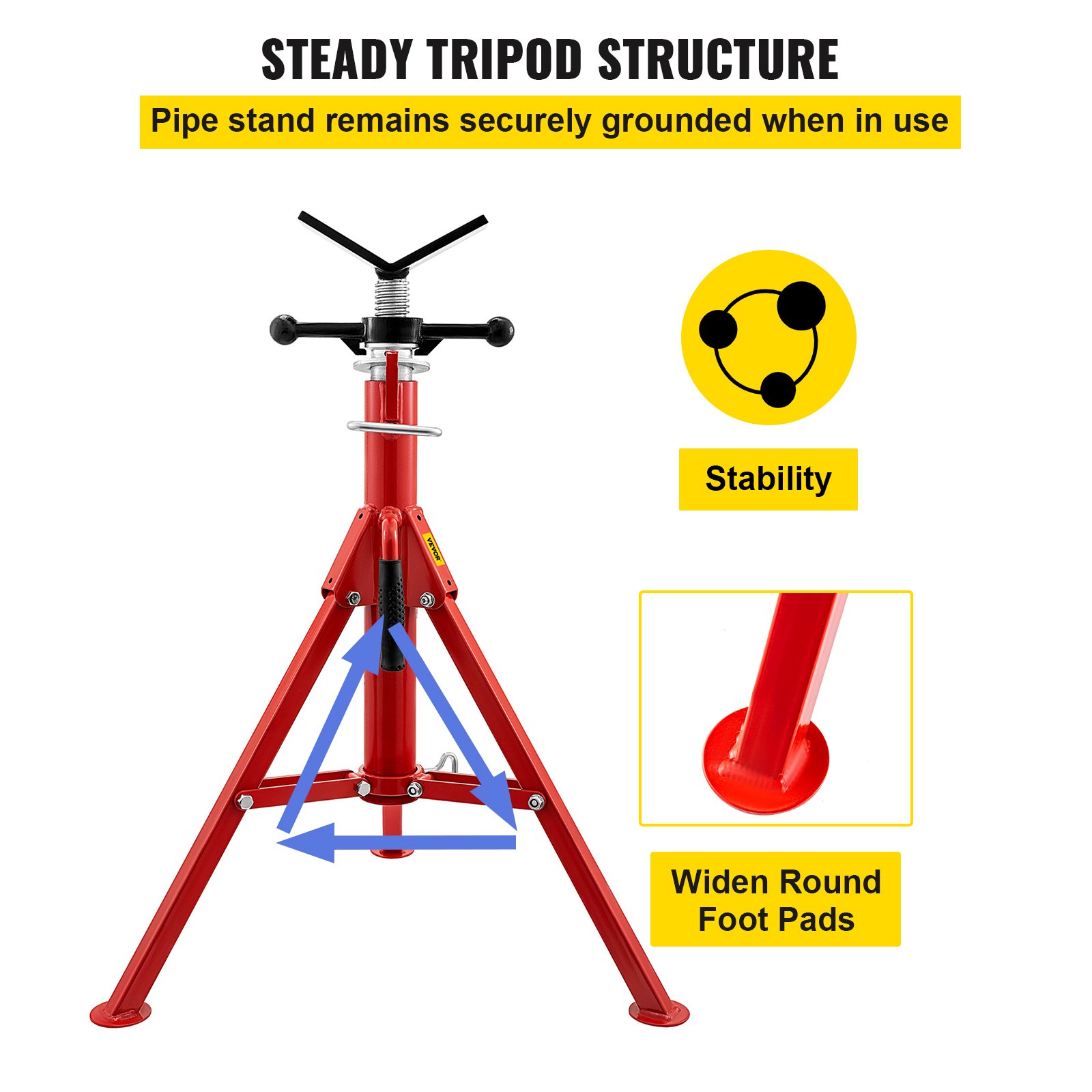 Pipe Jack Stand VHead Foldable Legs 2500LB Max. Height 52" VEVOR US