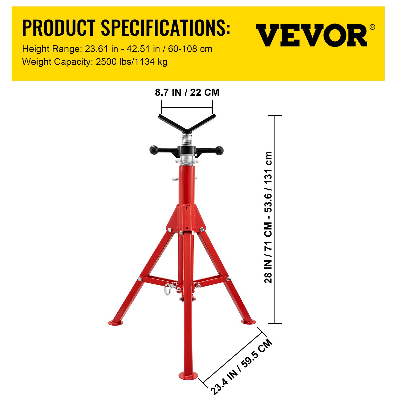 Pipe Jack Stand V-Head Foldable Legs 2500LB Max. Height 52" | VEVOR US