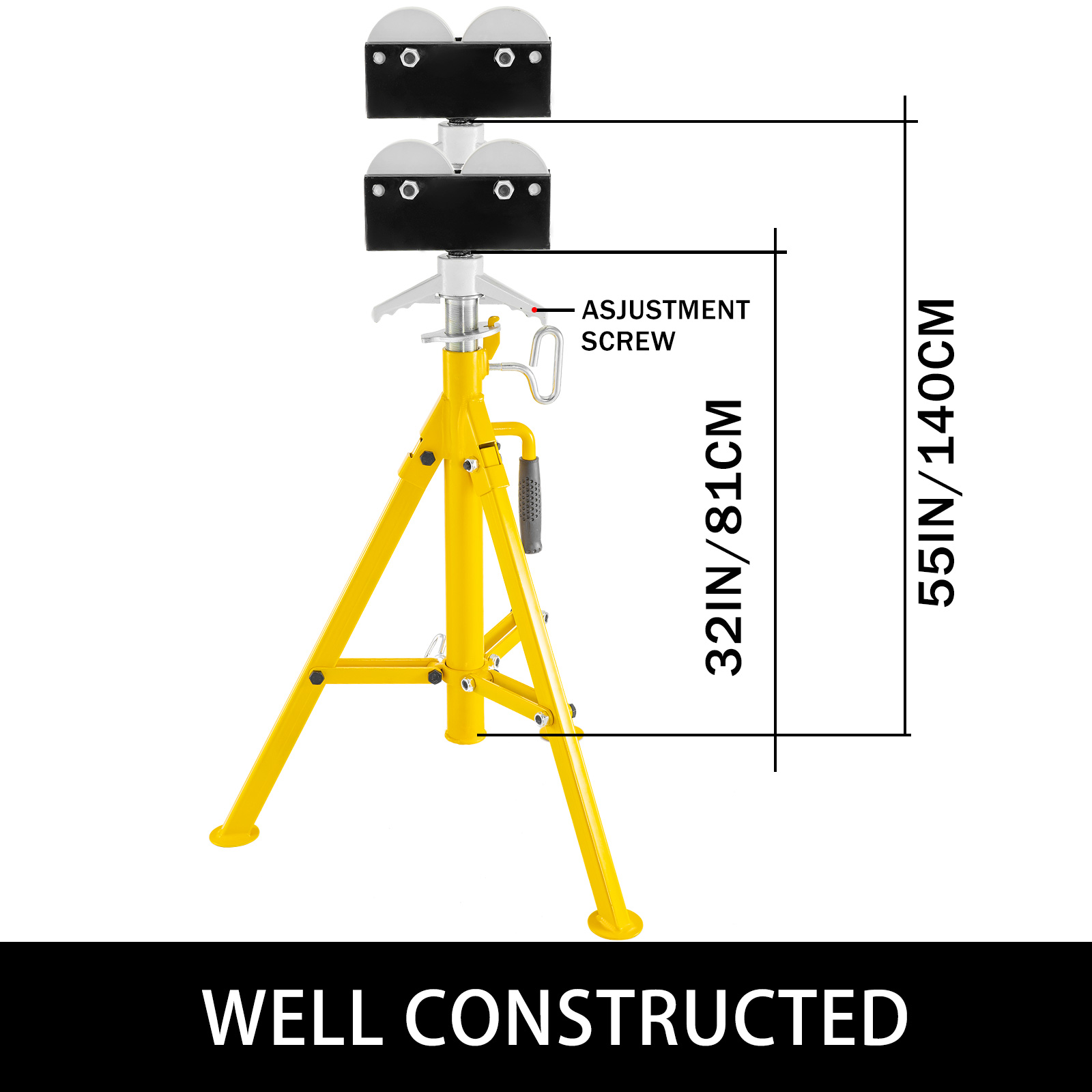 Pipe Stand Foldajack Roller Head, Pipe Capacity 12", Height 32" To 55