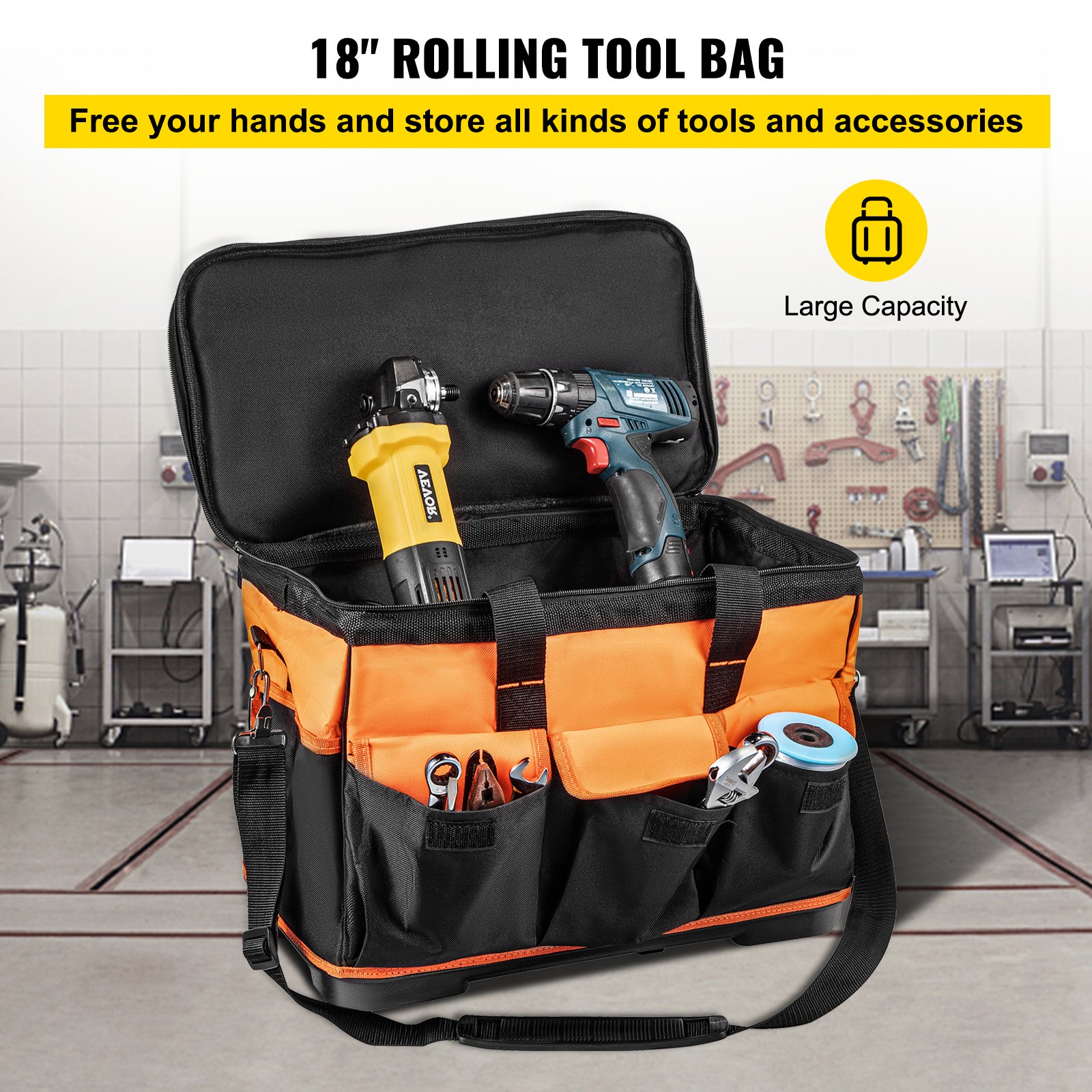 Vevor Vevor Tool Bag With Wheels Rolling Tote 18in Wheeled Storage Case