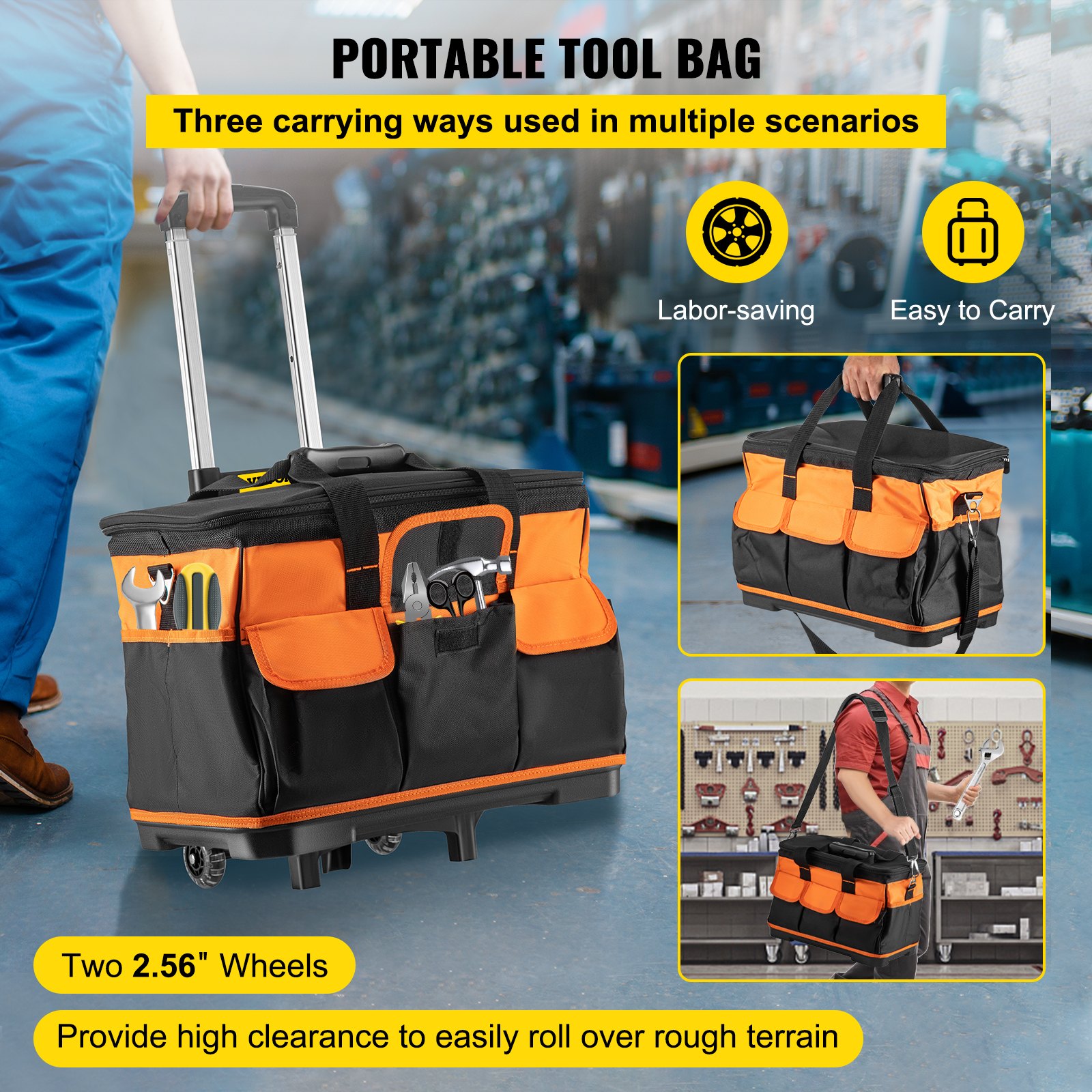 VEVOR VEVOR Tool Bag with Wheels Rolling Tote 20in Wheeled Storage Case