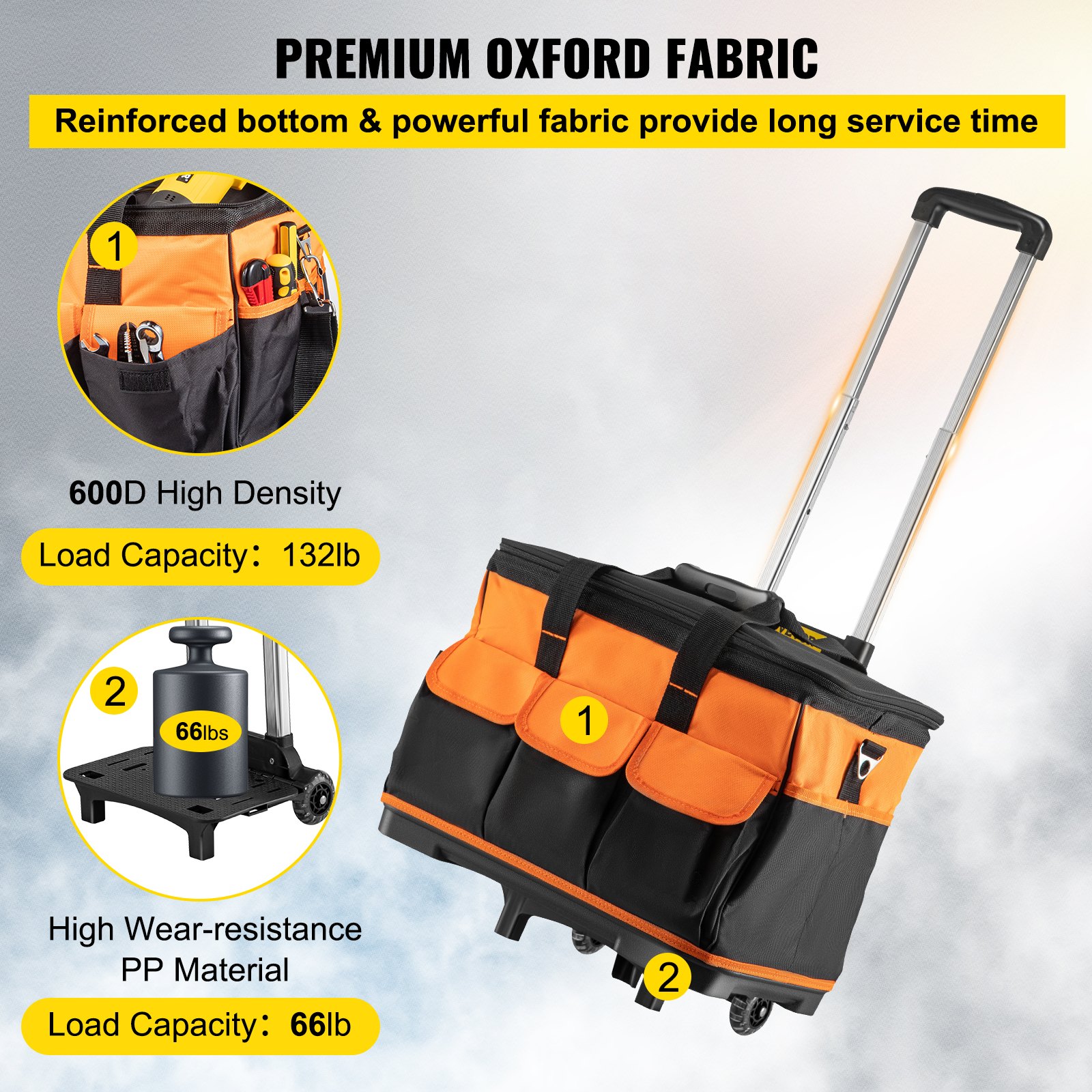 VEVOR VEVOR Tool Bag with Wheels Rolling Tote 20in Wheeled Storage Case