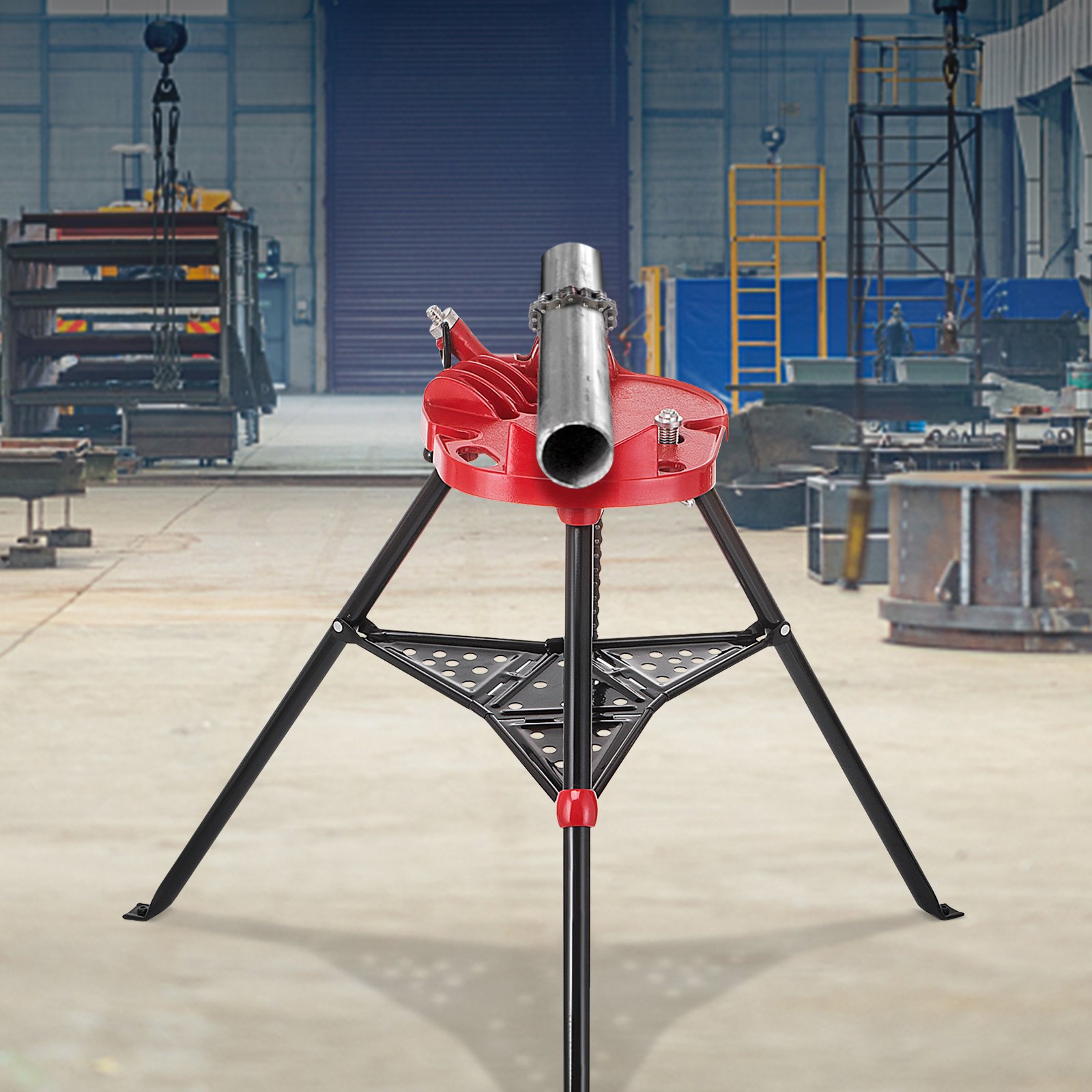 6" Tripod Pipe Chain Vise Stand w/ Steel Legs & Rubber Mounts bib