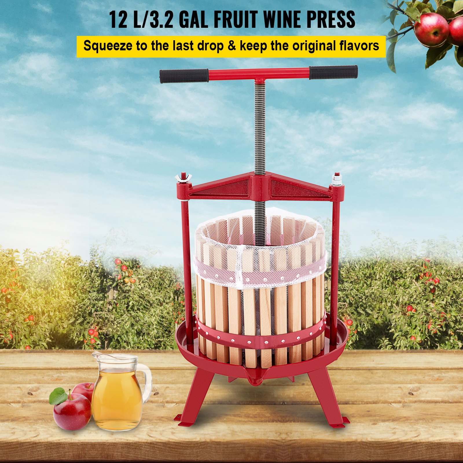 VEVOR Fruit Wine Press Manual Press for Wine Making 3.2Gal/12L Beech