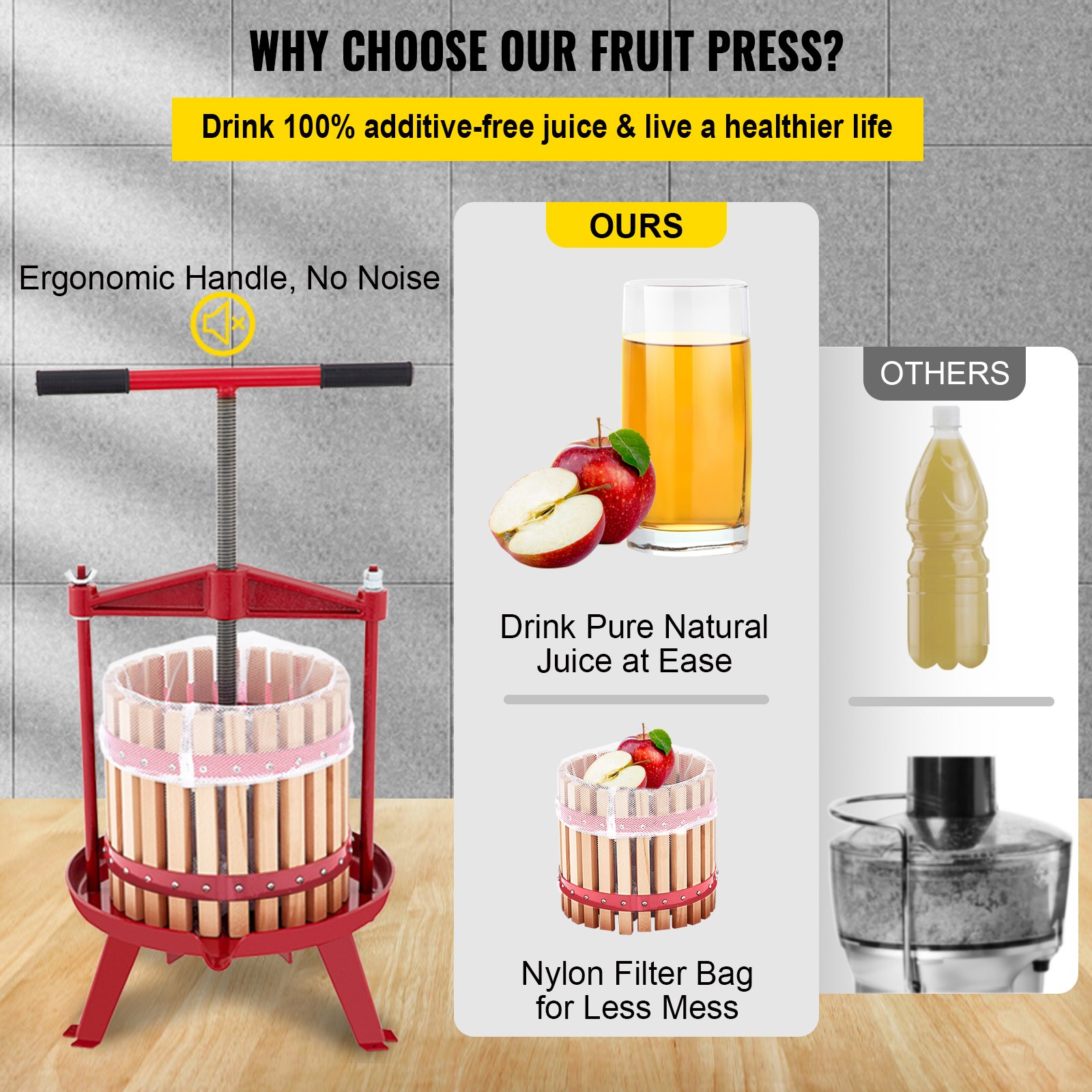 VEVOR Fruit Wine Press Manual Press for Wine Making 3.2Gal/12L Beech