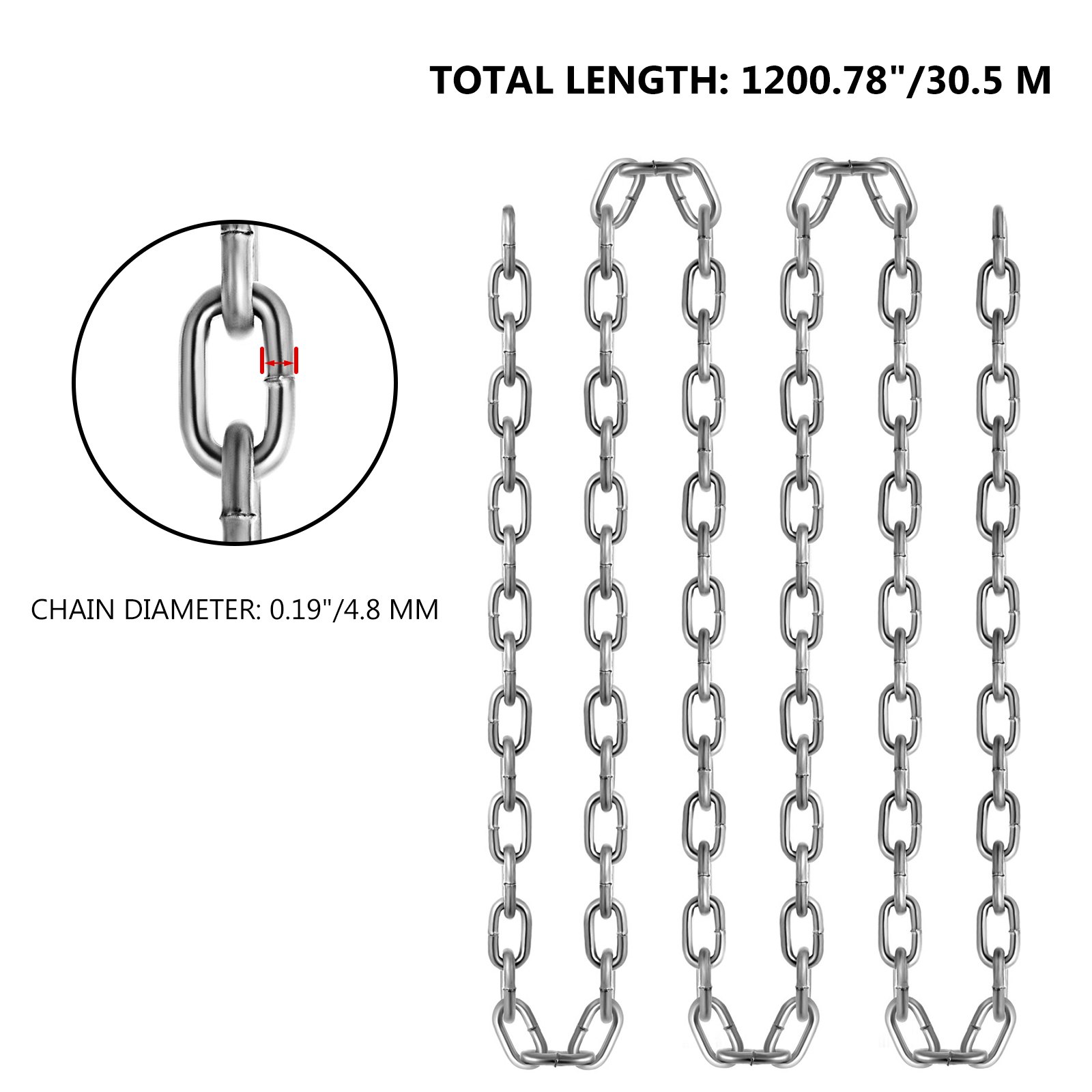 VEVOR Grade 30 Chain 3/16 Inch by 100Ft Length Grade 30 Proof Coil ...