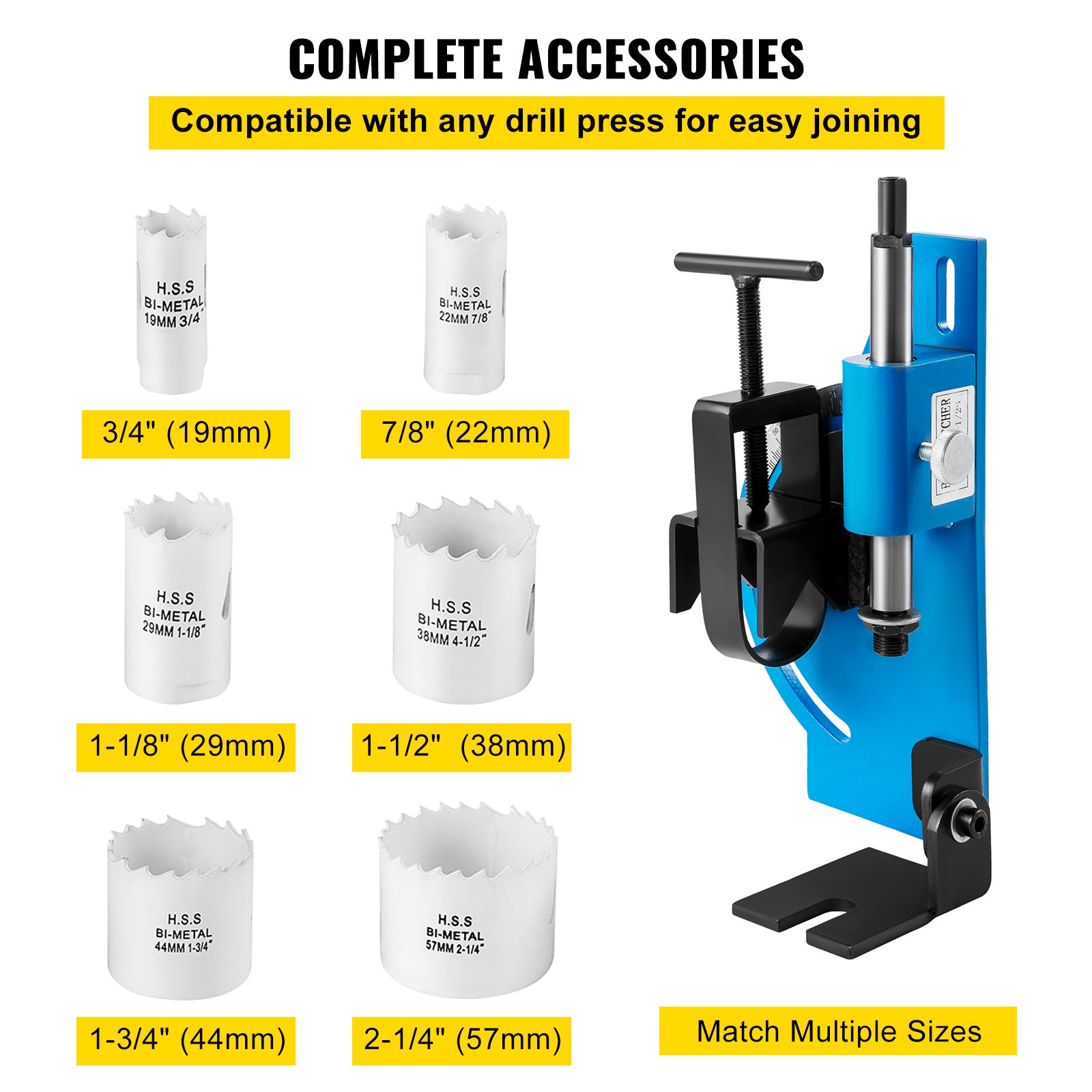 VEVOR Tube Notcher Kit 60 Degree Pipe Tubing Notcher w/ 9 Pc BiMetal Hole Saw 3/4" 21/4" with