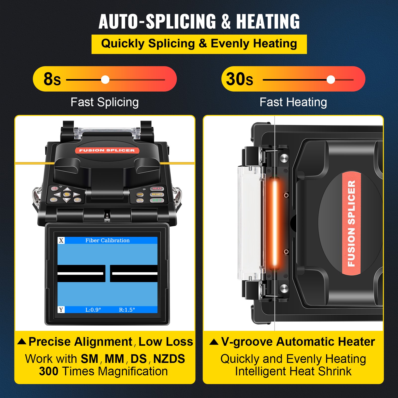 VEVOR Fiber Fusion Splicer Automatic Focus A-80S FTTH Fiber Optic ...