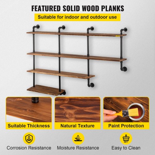 VEVOR Industrial Pipe Shelving, Pipe Shelves with 4Tier Wood Planks