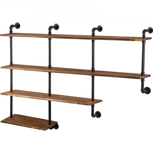 VEVOR Industrial Pipe Shelving, Pipe Shelves with 4Tier Wood Planks