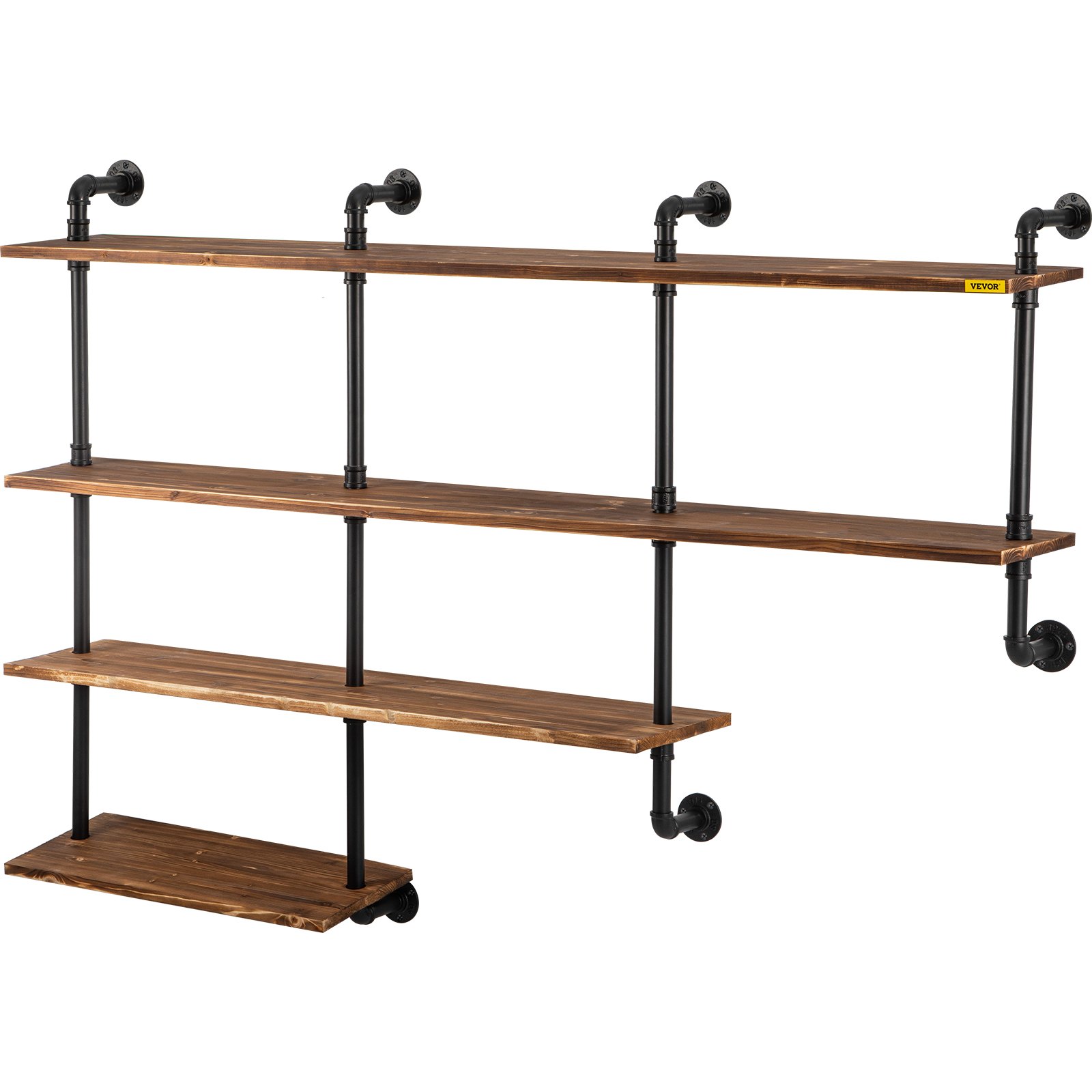 VEVOR Industrial Pipe Shelving, Pipe Shelves with 4Tier Wood Planks