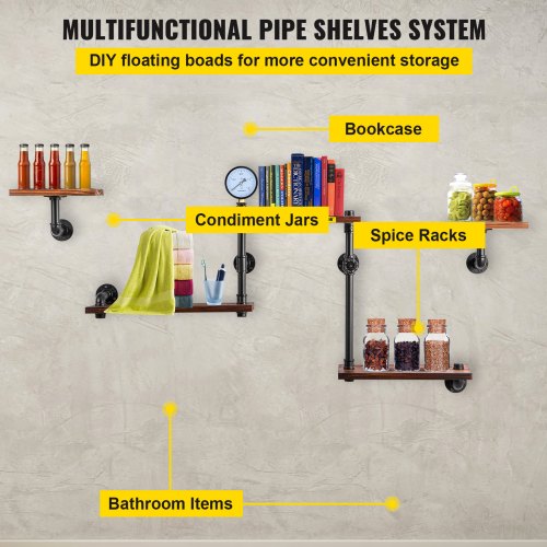 VEVOR Industrial Pipe Shelving, Pipe Shelves with 5Tier Wood Planks