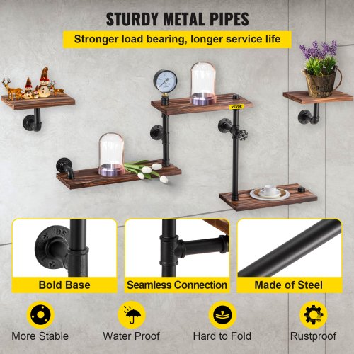 VEVOR Industrial Pipe Shelving, Pipe Shelves with 5Tier Wood Planks