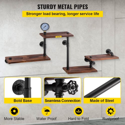 VEVOR Industrial Pipe Shelving, Pipe Shelves with 4Tier Wood Planks