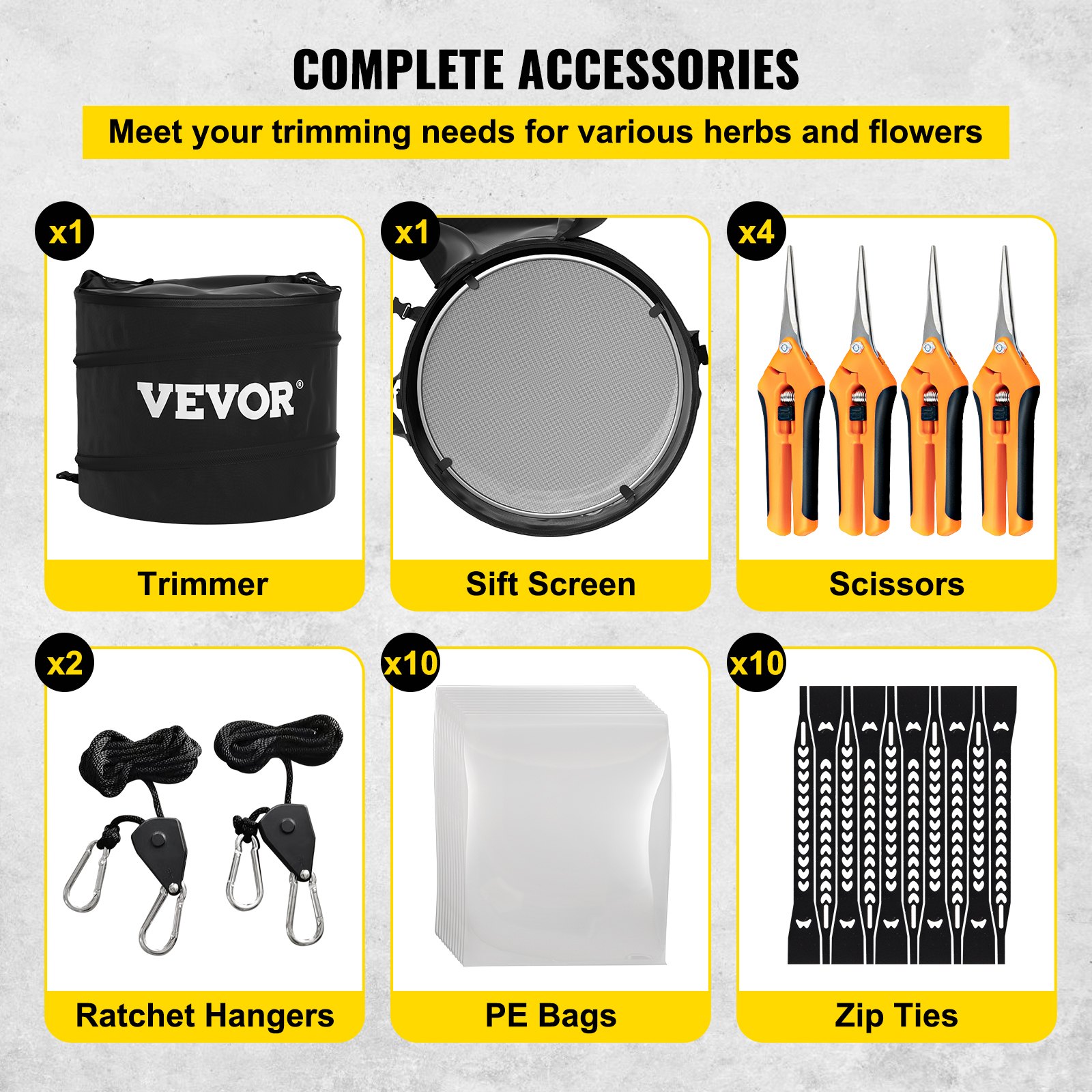 VEVOR Dry Trimmer Dry Trimming Kit, w/Scissors Ratchet Hangers Bags Zip
