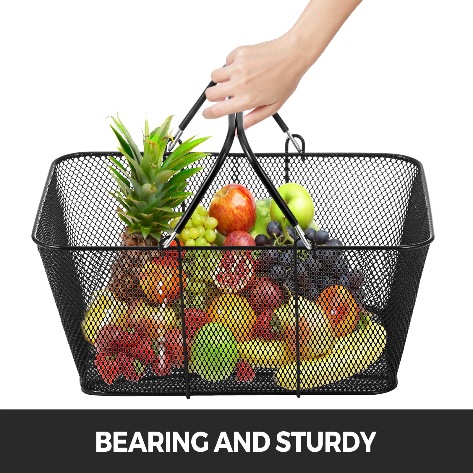 VEVOR 12PCS Shopping Baskets with Handles, Black Metal Shopping Basket