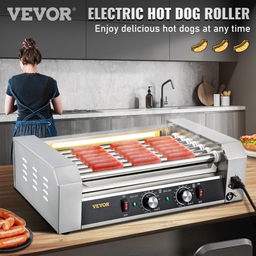 VEVOR Hot Dog Roller, 18 Hot Dog Capacity 7 Rollers, 1050W Stainless