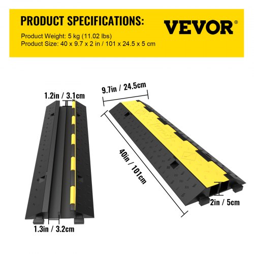 VEVOR Cable Protector Ramp Wire Cable Cover Guard 2Channel 2Pack Rubber