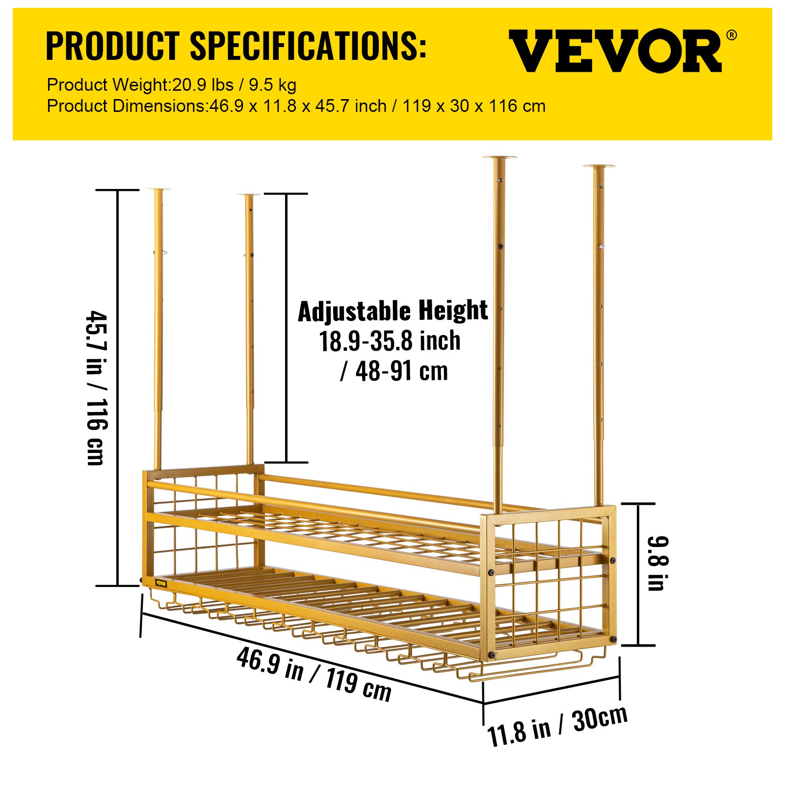 VEVOR Ceiling Wine Glass Rack 46.9x11.8