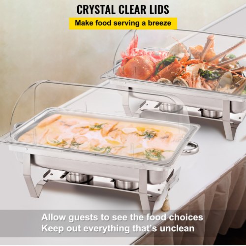 VEVOR 6 Packs Chafing Dish Cover Clear 21"x13"x17" Full Size Roll Top