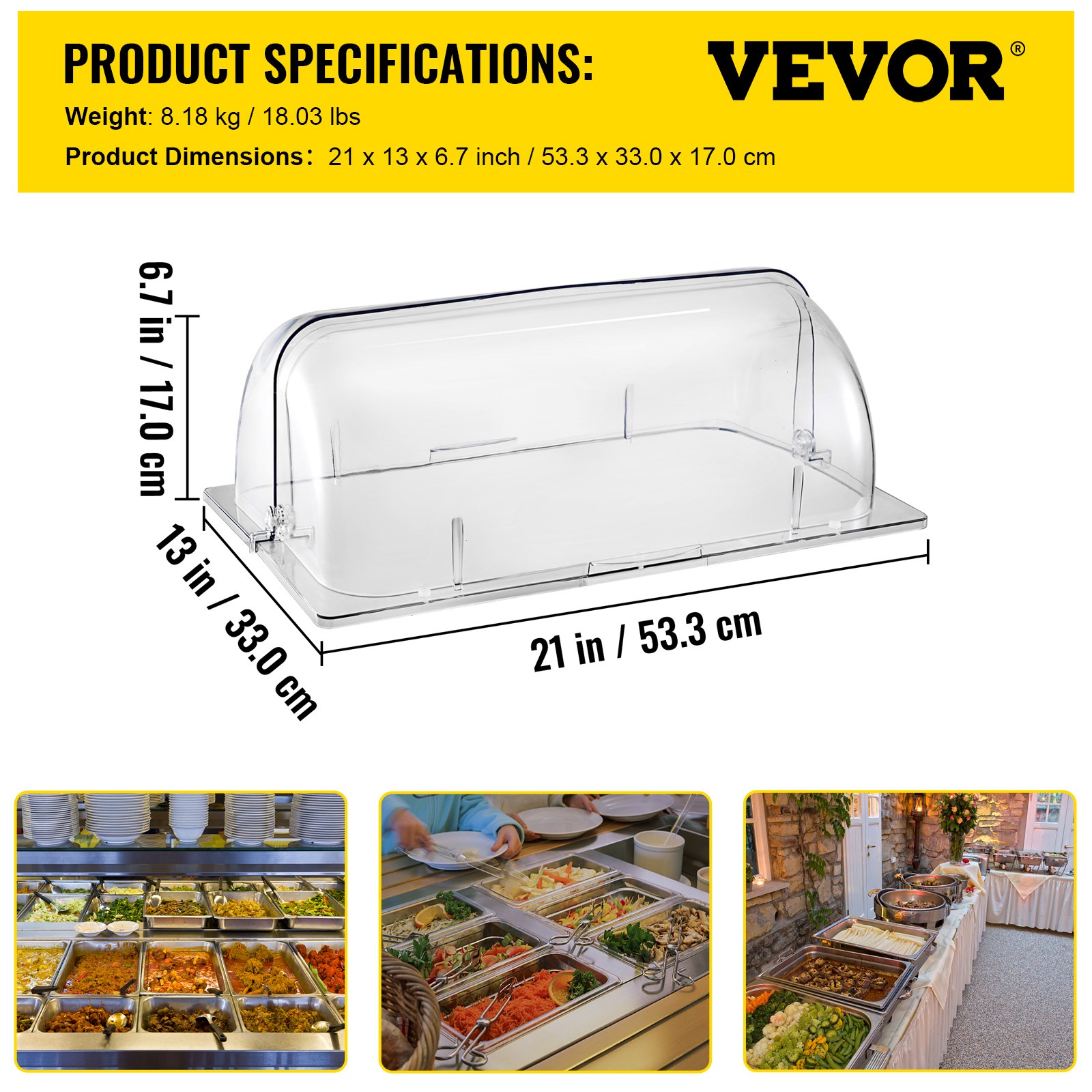 VEVOR 6 Packs Chafing Dish Cover Clear 21"x13"x17" Full Size Roll Top