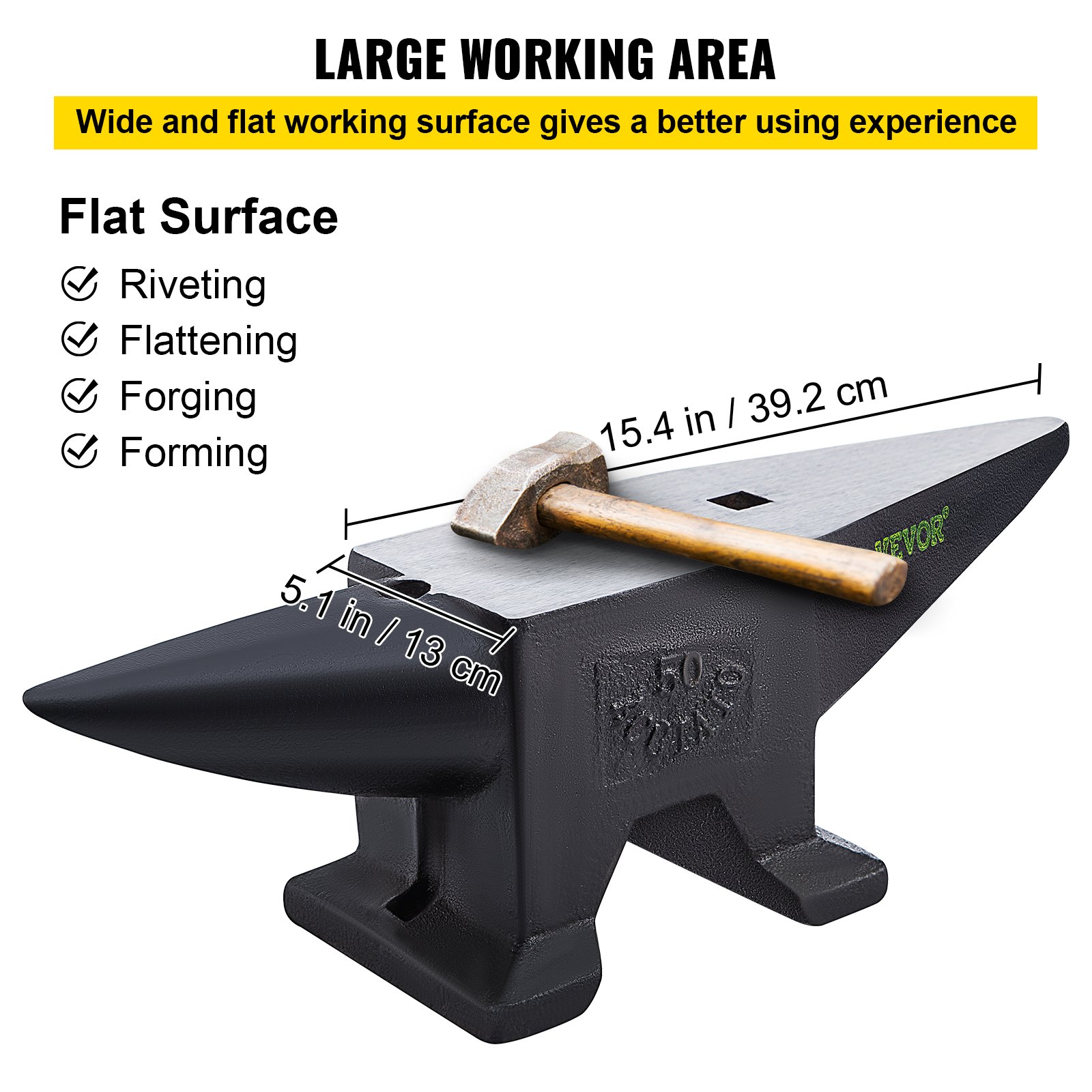 110lb Blacksmith Anvil Steel Anvil 50kg Solid Heat Treated Round Horn Metal Work