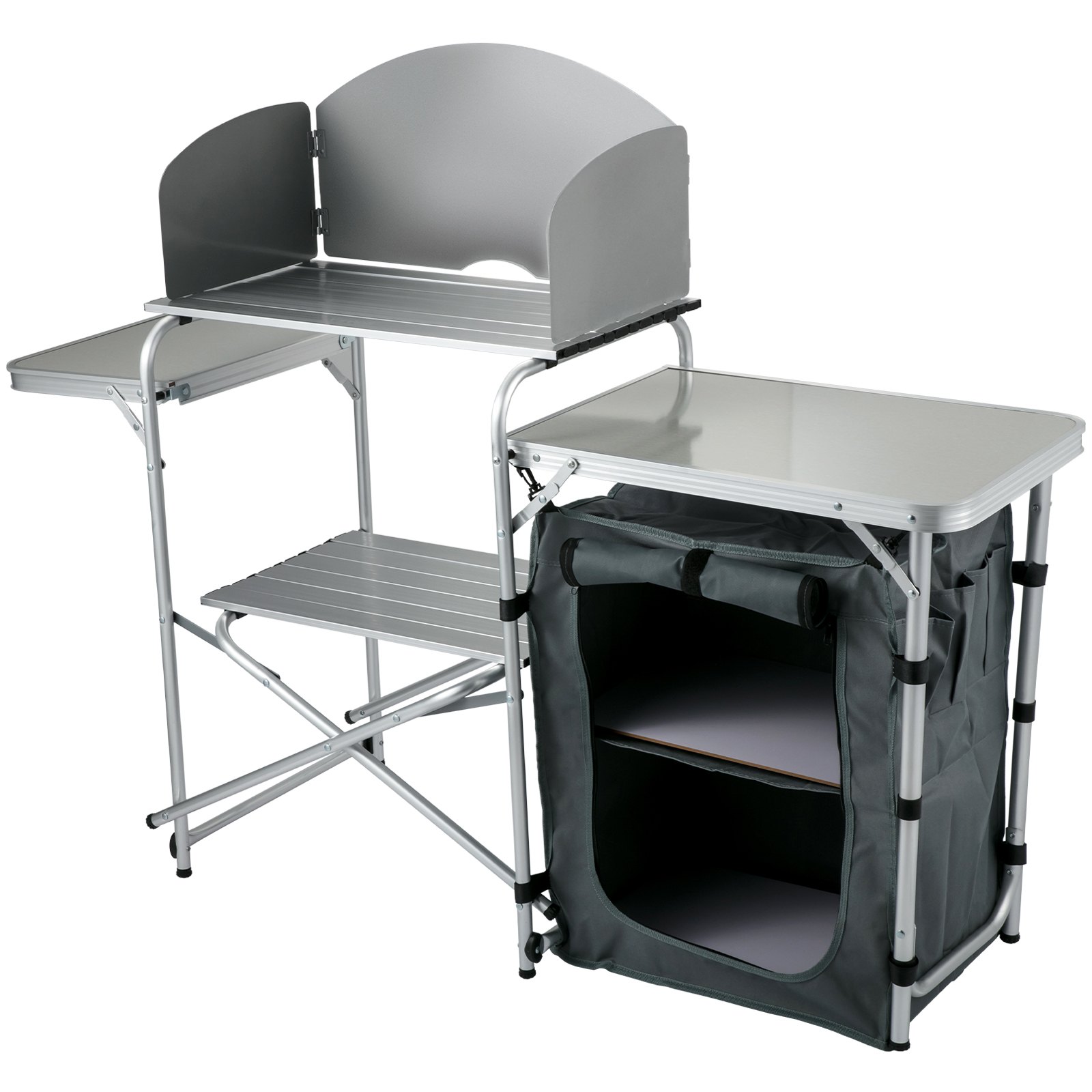 VEVOR Aluminum Portable Folding Picnic Station with Windshield, Storage ...