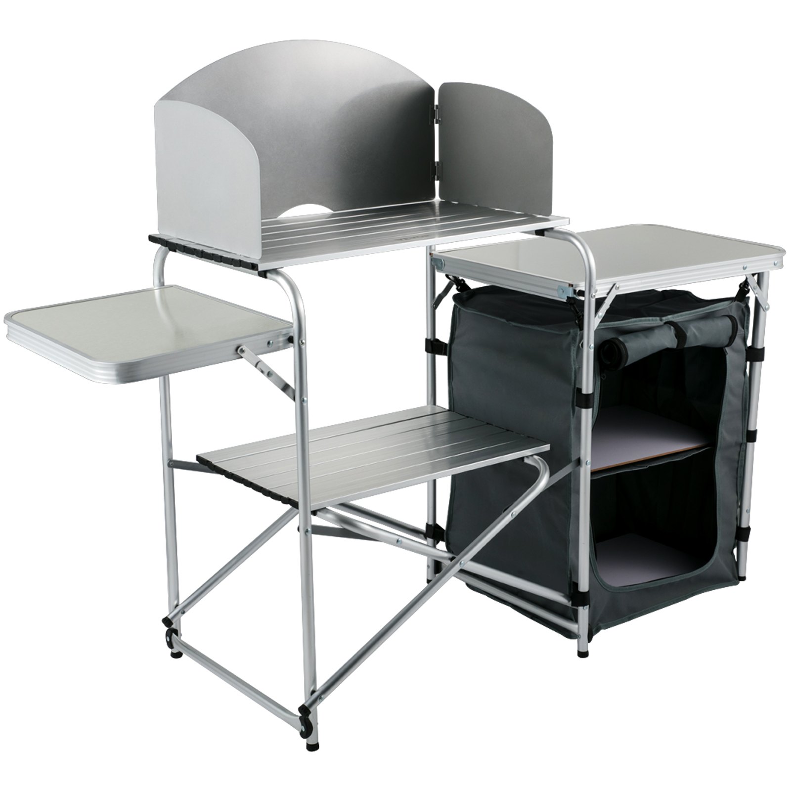 VEVOR Aluminum Portable Folding Picnic Station with Windshield, Storage ...