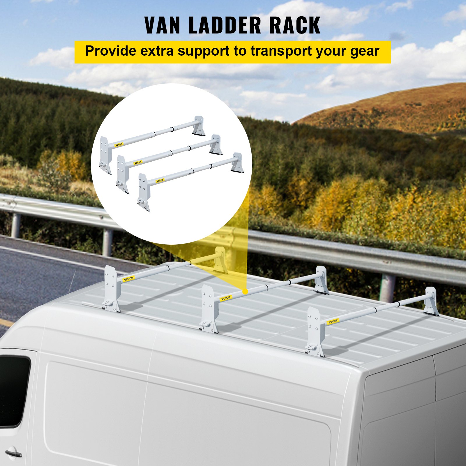 VEVOR Roof Ladder Rack Van Ladder Rack 4668 in Adjustable 3 Bars 661