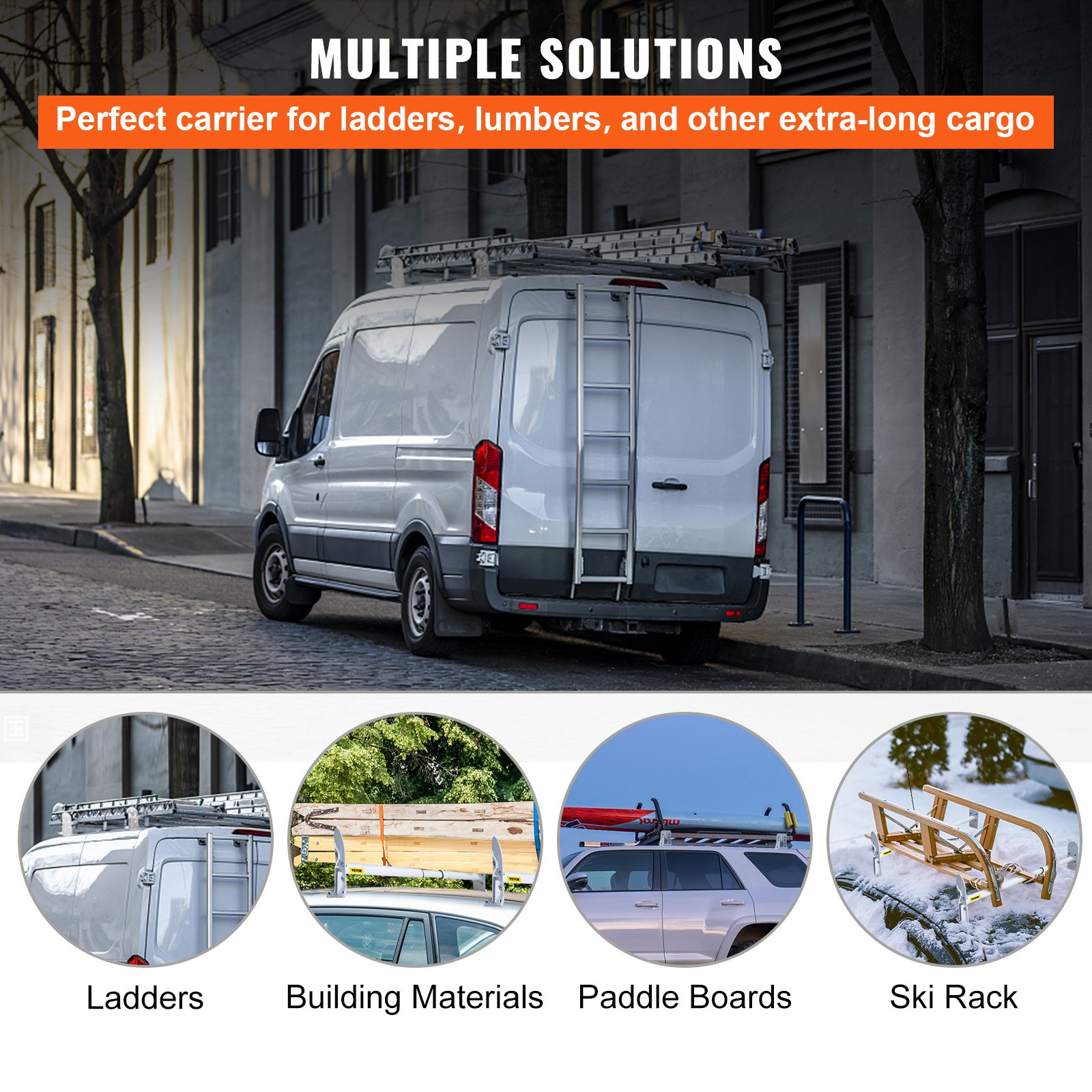 VEVOR Roof Ladder Rack Van Ladder Rack 34.6"56" Adjustable 3 Bars 500