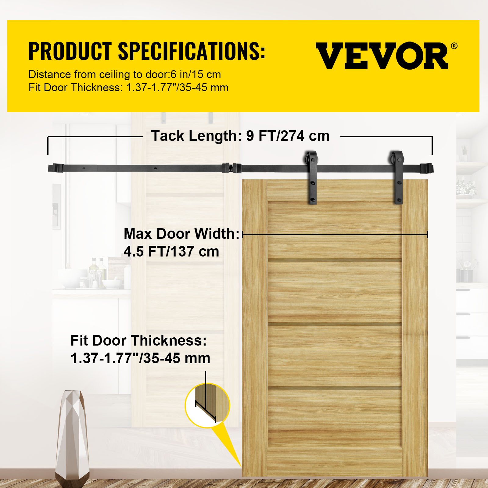 VEVOR Sliding Barn Door Hardware Kit, 9FT Barn Door Kit, 330LBS Load