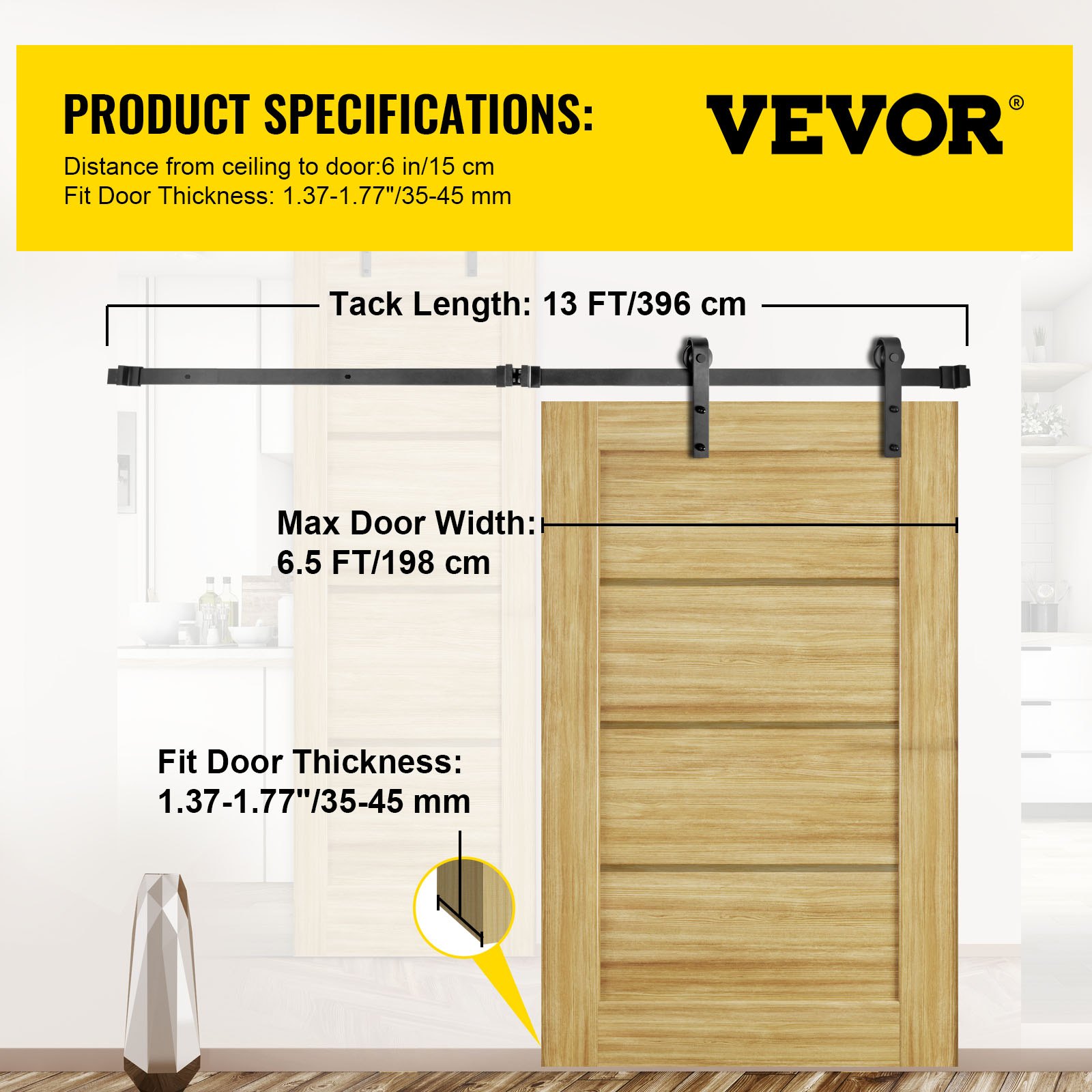 VEVOR Sliding Barn Door Hardware Kit, 13FT Barn Door Kit, 330LBS Load