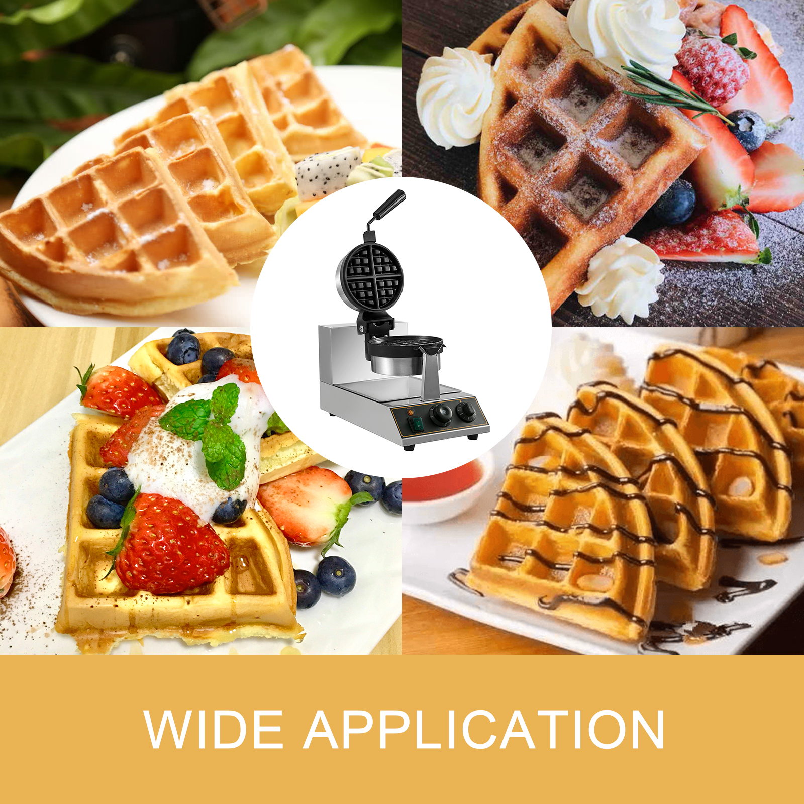 VEVOR 110V Commercial Round Waffle Maker Nonstick Rotated 1100W